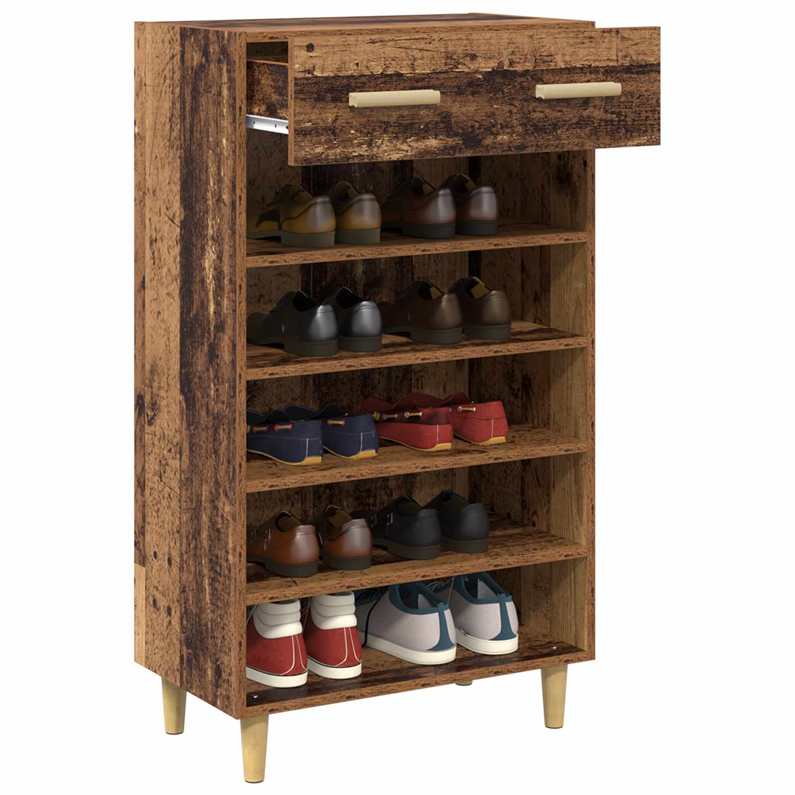 Schoenenkast met lade Oudhout 60 x 35 x 105 cm Bewerkt hout is nu te koop bij PeponiXL, paradijselijk wonen!