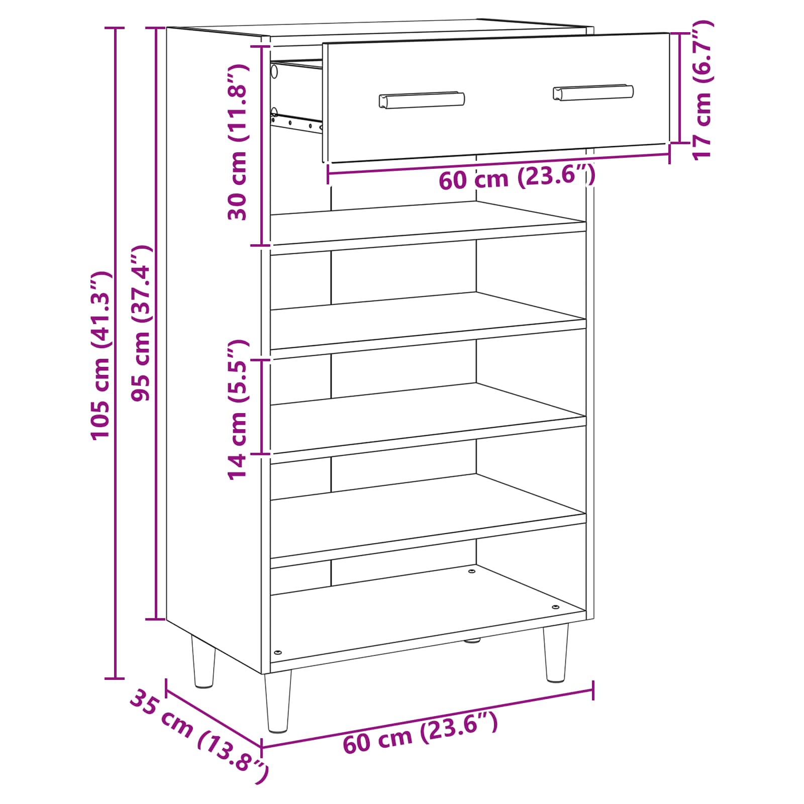 Schoenenkast met lade Oudhout 60 x 35 x 105 cm Bewerkt hout is nu te koop bij PeponiXL, paradijselijk wonen!