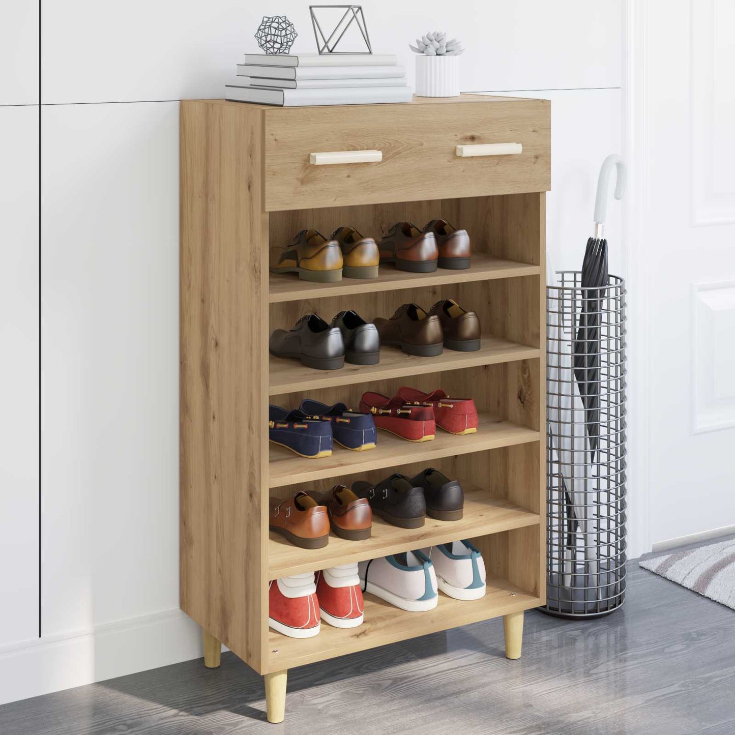 Schoenenkast Ambachtelijk eiken 60 x 35 x 105 cm Bewerkt hout is nu te koop bij PeponiXL, paradijselijk wonen!