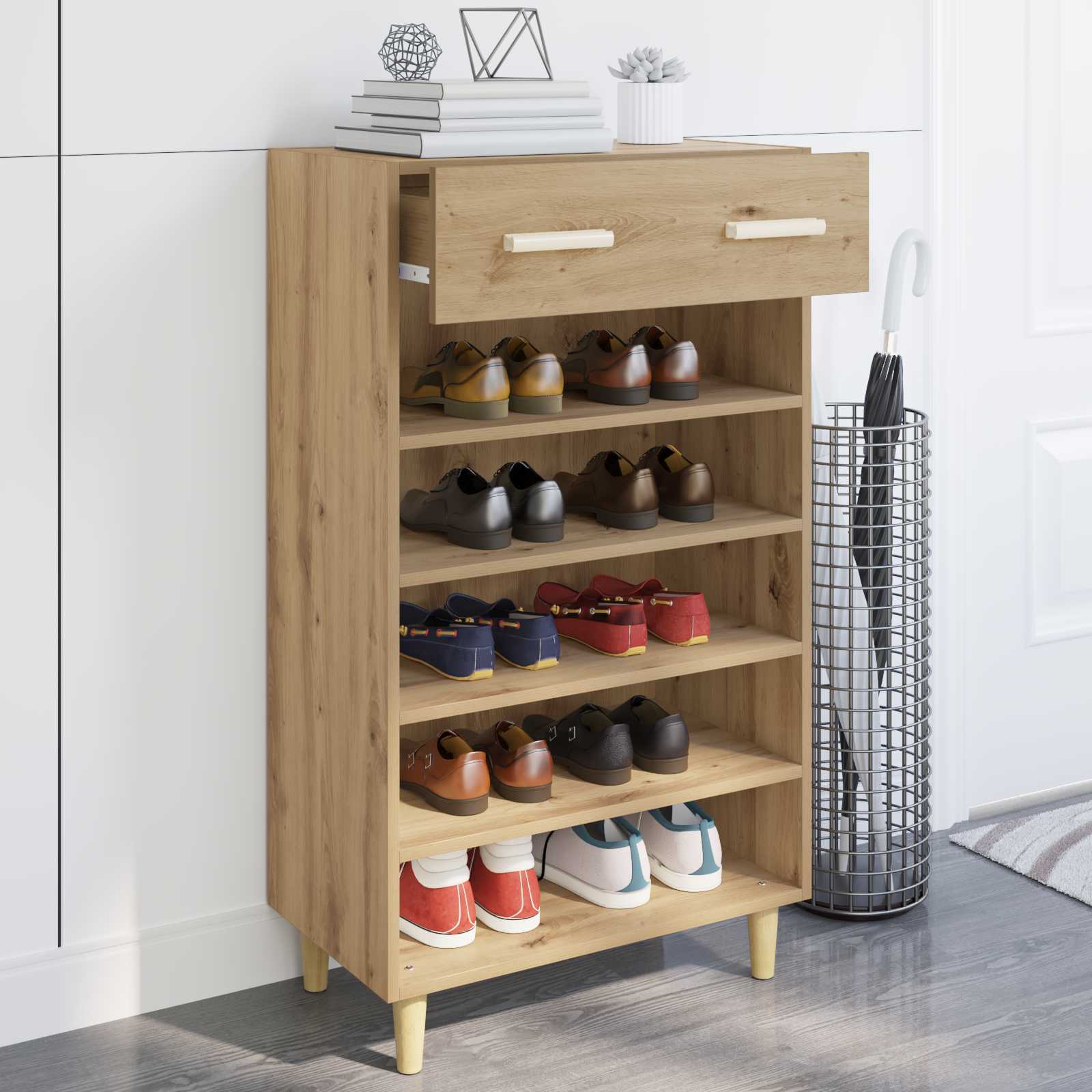 Schoenenkast Ambachtelijk eiken 60 x 35 x 105 cm Bewerkt hout is nu te koop bij PeponiXL, paradijselijk wonen!