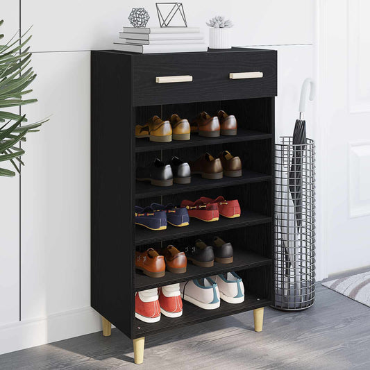 Schoenenkast met lade Zwart Eiken 60 x 35 x 105 cm Bewerkt hout is nu te koop bij PeponiXL, paradijselijk wonen!