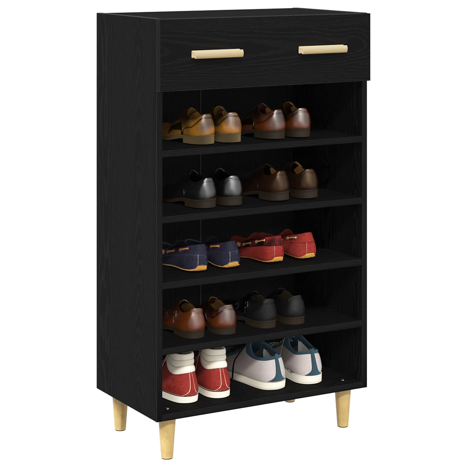 Schoenenkast met lade Zwart Eiken 60 x 35 x 105 cm Bewerkt hout is nu te koop bij PeponiXL, paradijselijk wonen!