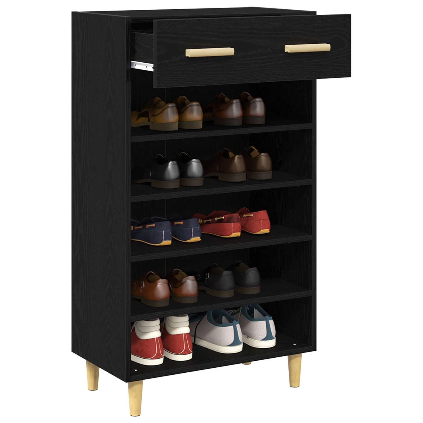 Schoenenkast met lade Zwart Eiken 60 x 35 x 105 cm Bewerkt hout is nu te koop bij PeponiXL, paradijselijk wonen!