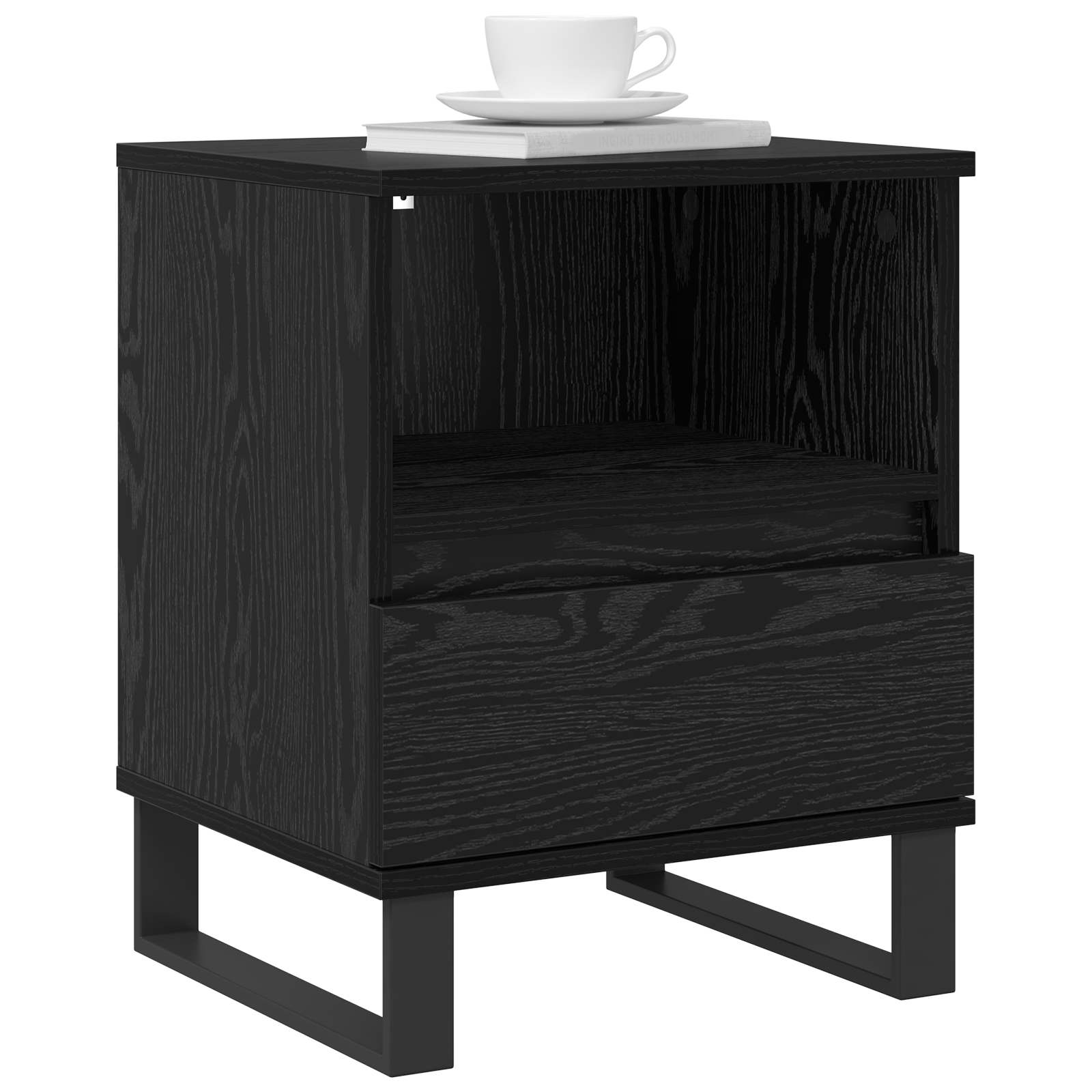 Bed kast met lade Zwart Eiken 40 x 35 x 50 cm Bewerkt hout is nu te koop bij PeponiXL, paradijselijk wonen!