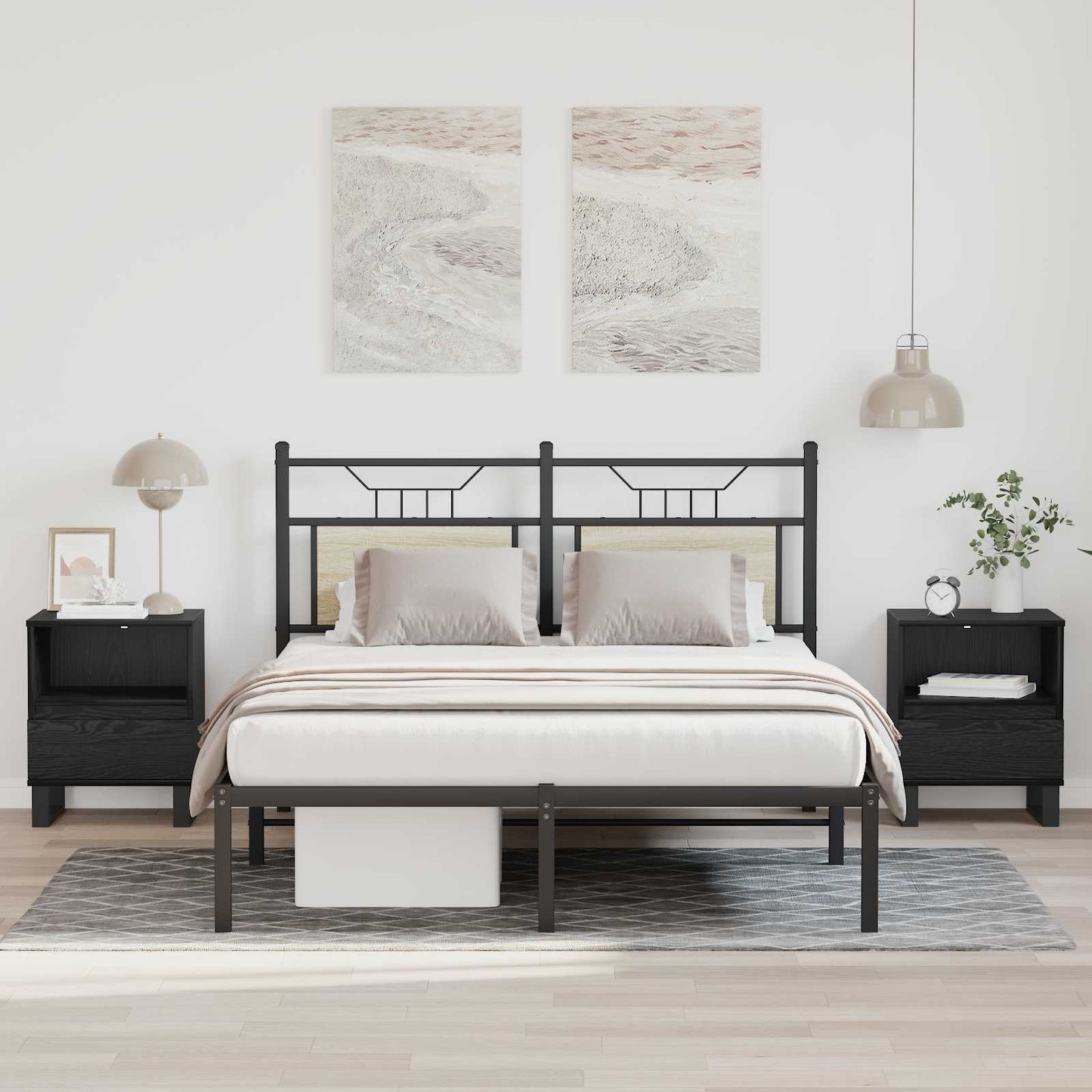 Bed kast met lade Zwart Eiken 40 x 35 x 50 cm Bewerkt hout is nu te koop bij PeponiXL, paradijselijk wonen!