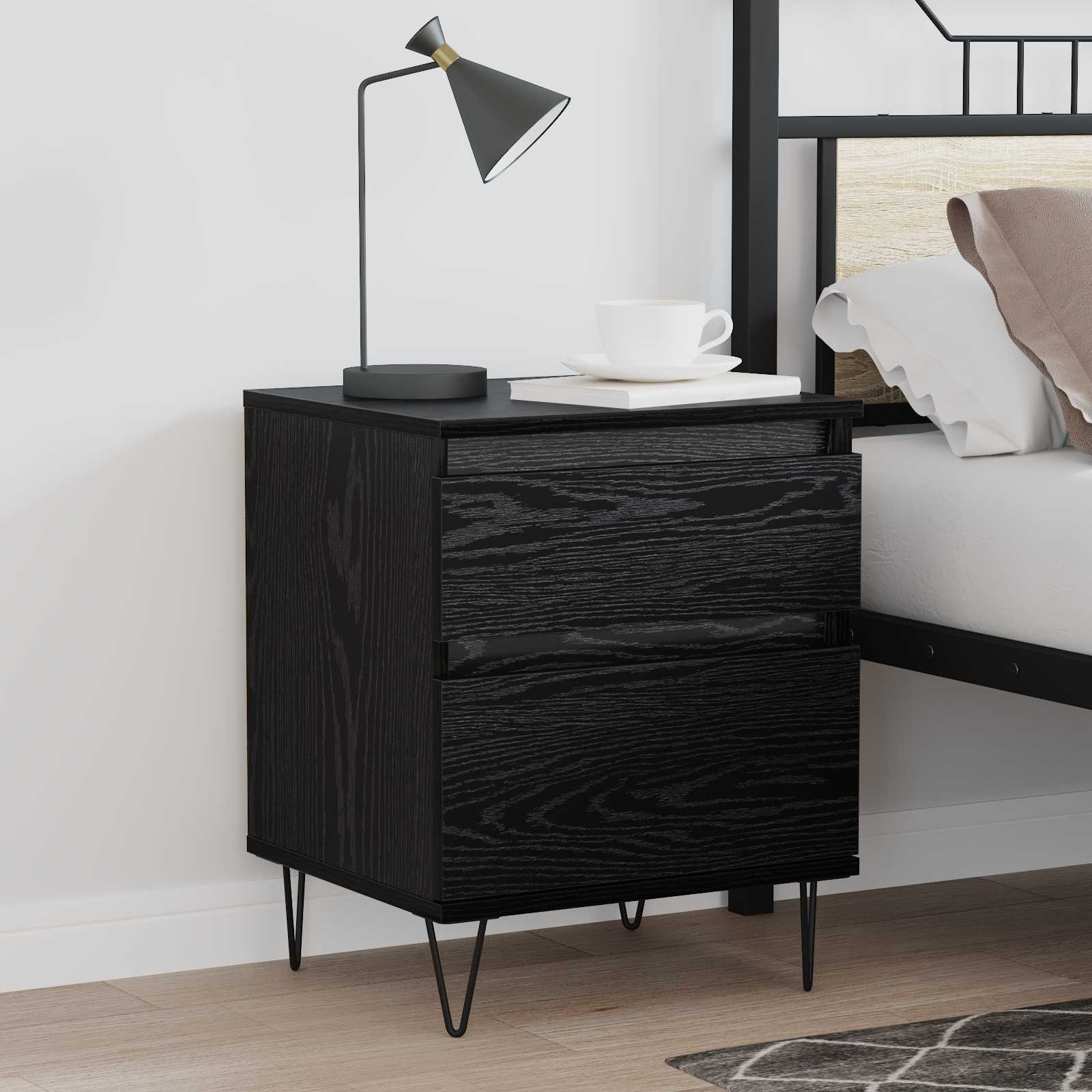 Bed kast met lade Zwart Eiken 40 x 35 x 50 cm Bewerkt hout is nu te koop bij PeponiXL, paradijselijk wonen!