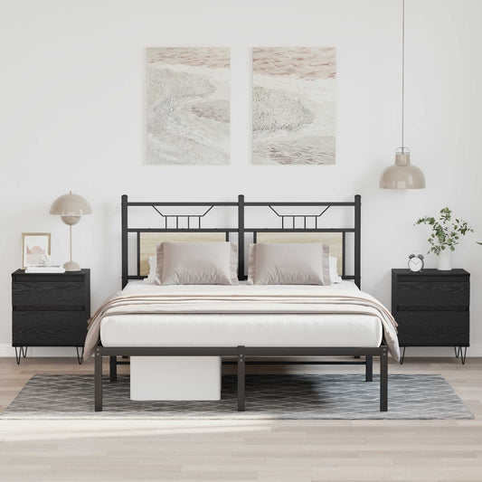 Bed kast met lade Zwart Eiken 40 x 35 x 50 cm Bewerkt hout is nu te koop bij PeponiXL, paradijselijk wonen!