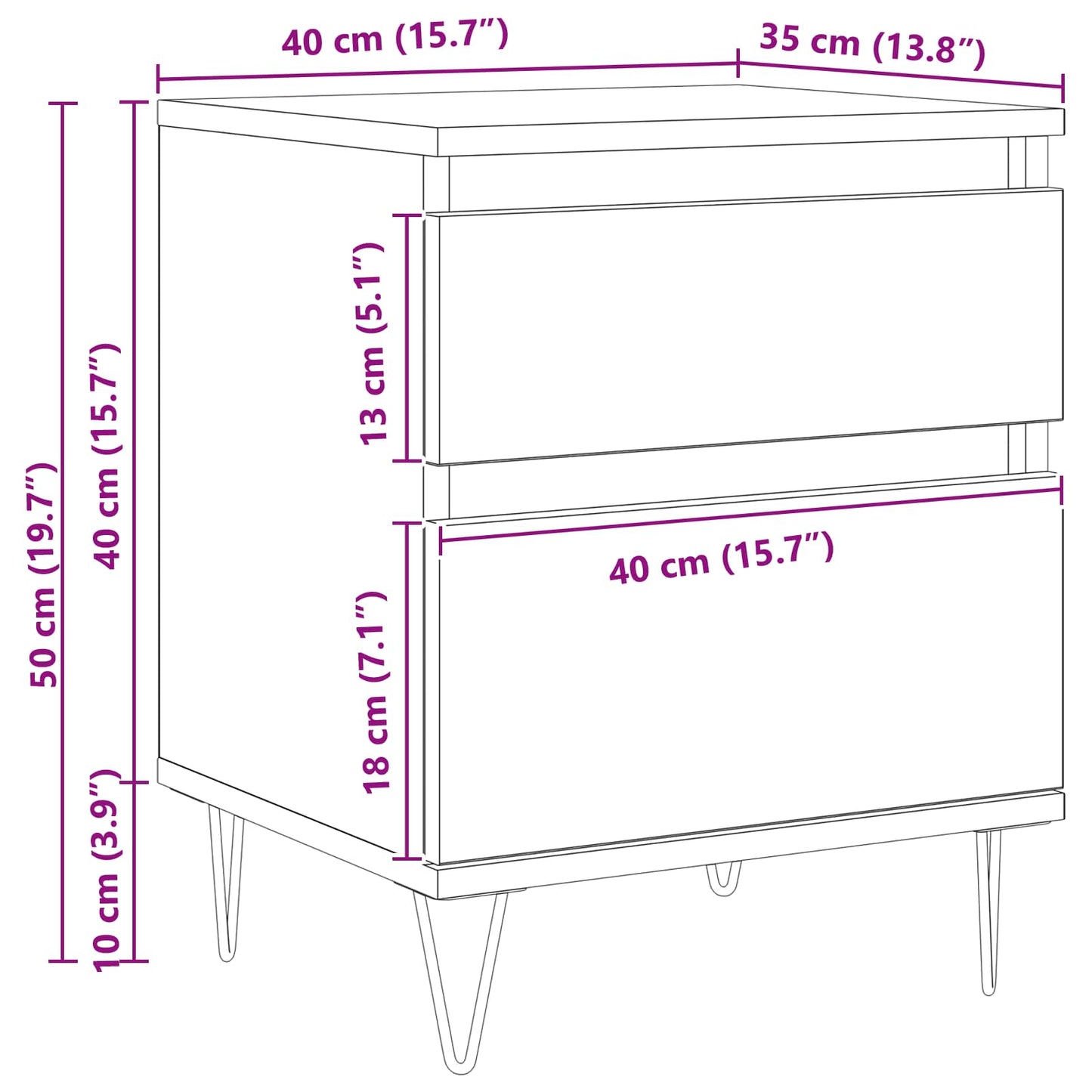 Bed kast met lade Zwart Eiken 40 x 35 x 50 cm Bewerkt hout is nu te koop bij PeponiXL, paradijselijk wonen!