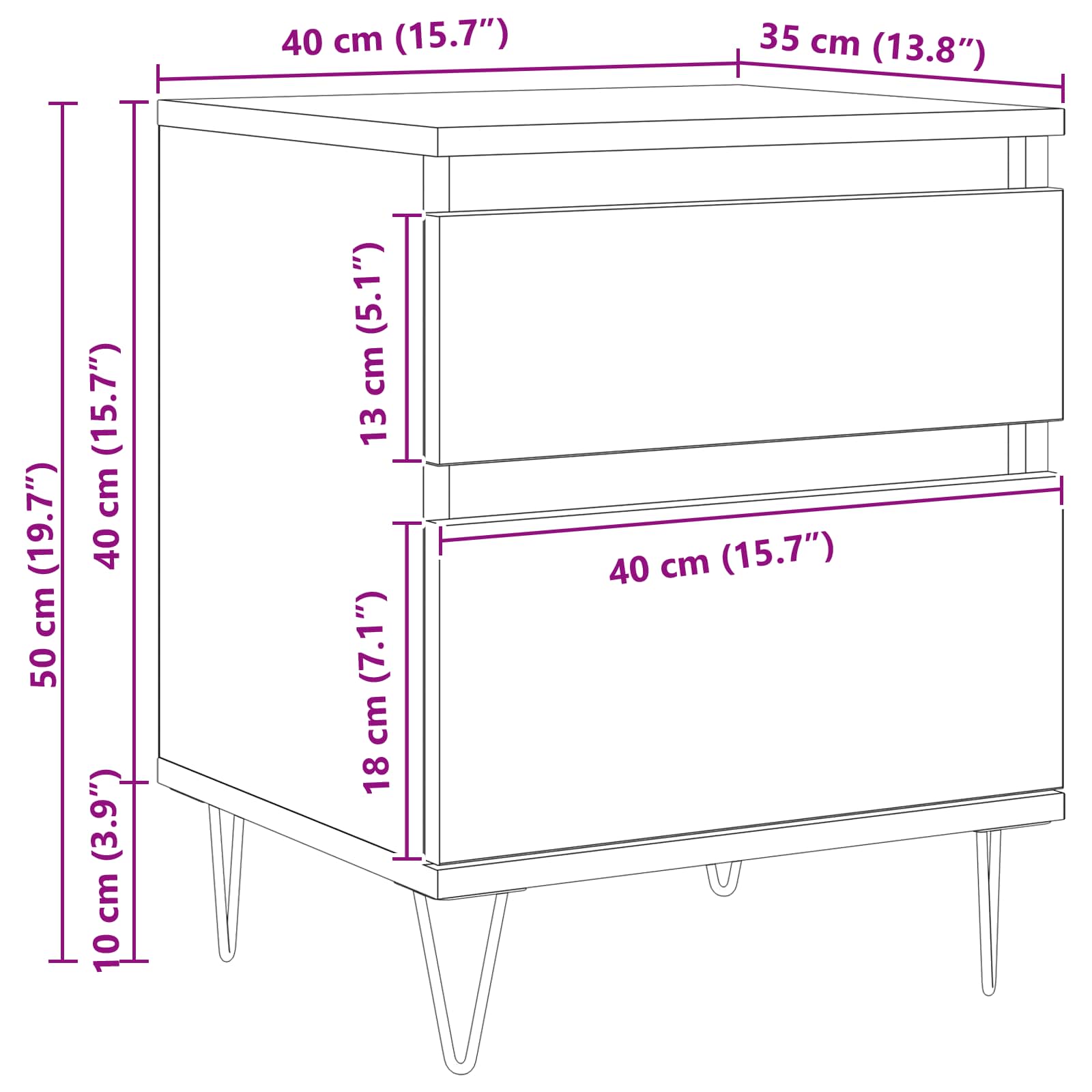 Bed kast met lade Zwart Eiken 40 x 35 x 50 cm Bewerkt hout is nu te koop bij PeponiXL, paradijselijk wonen!