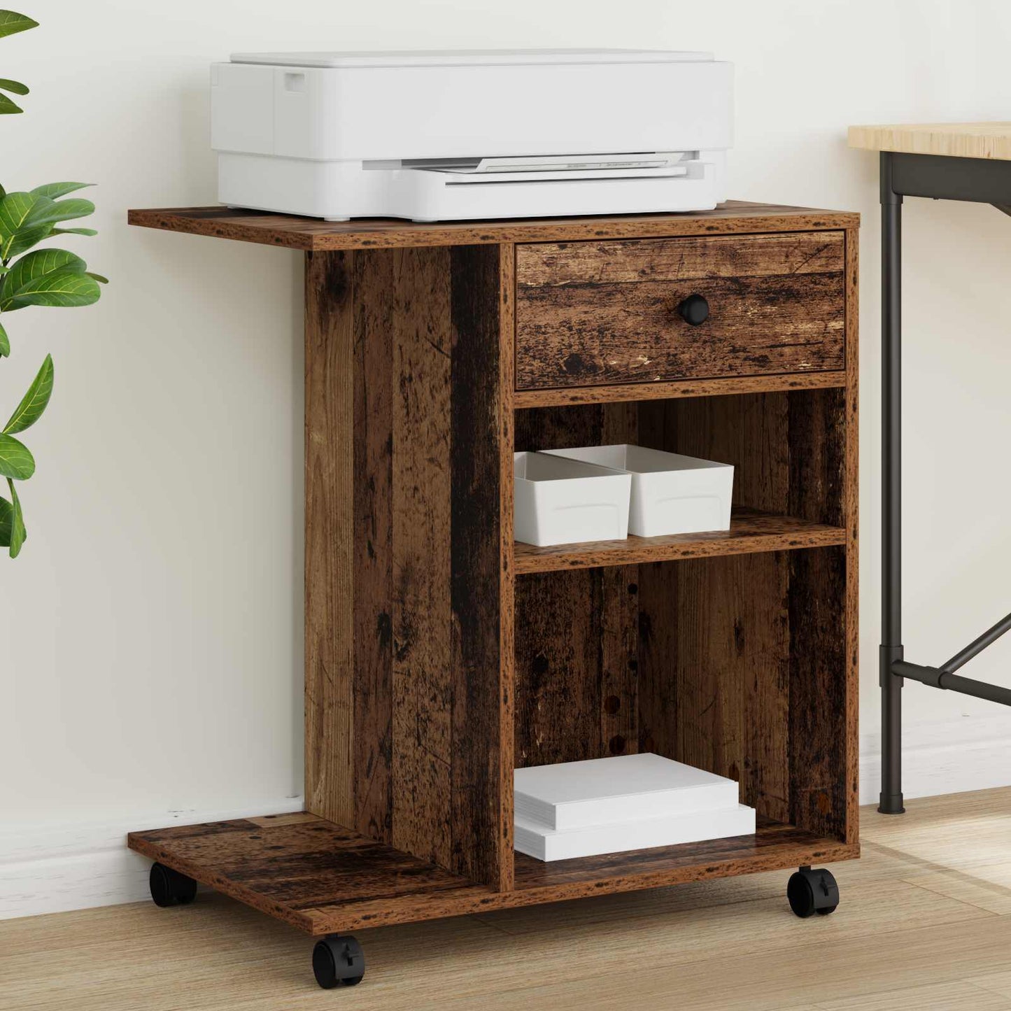 Printerstand met lade Oudhout 60 x 40 x 68.5 cm Bewerkt hout is nu te koop bij PeponiXL, paradijselijk wonen!