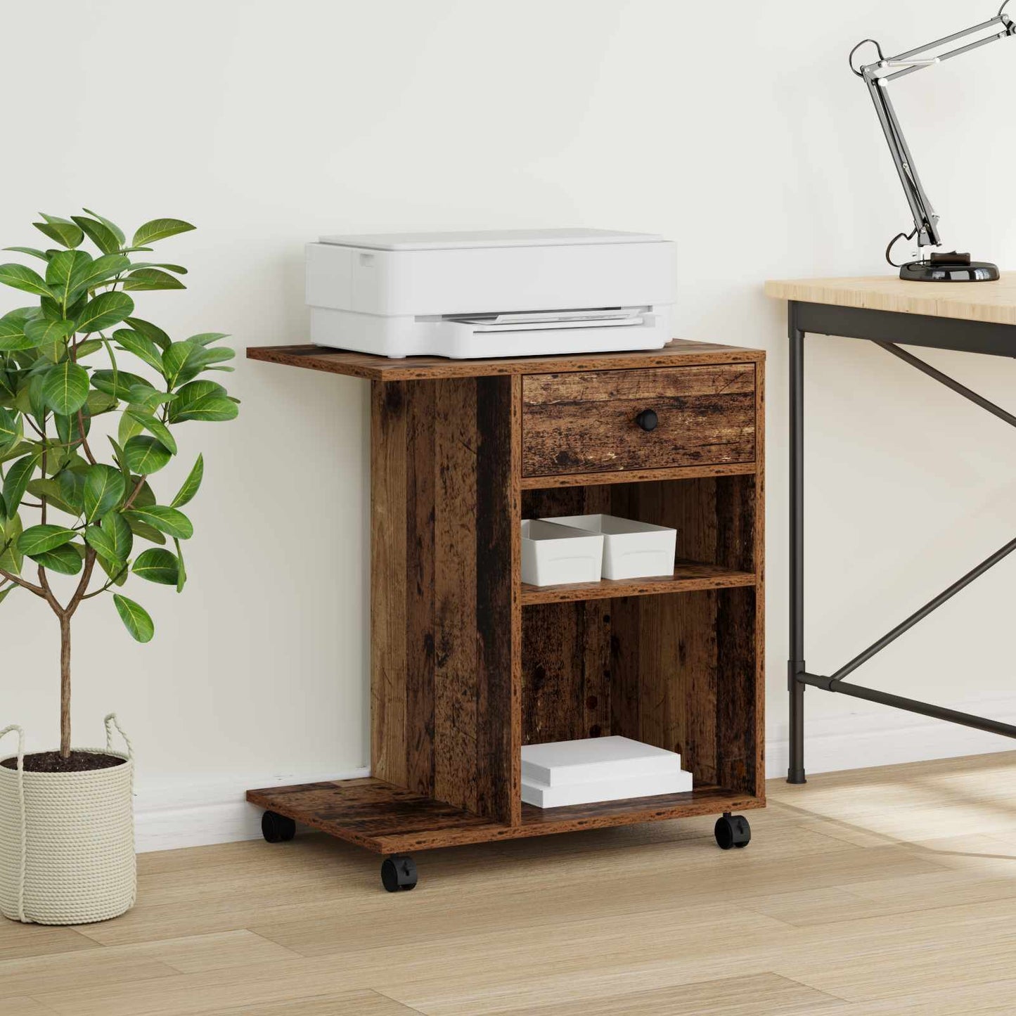 Printerstand met lade Oudhout 60 x 40 x 68.5 cm Bewerkt hout is nu te koop bij PeponiXL, paradijselijk wonen!