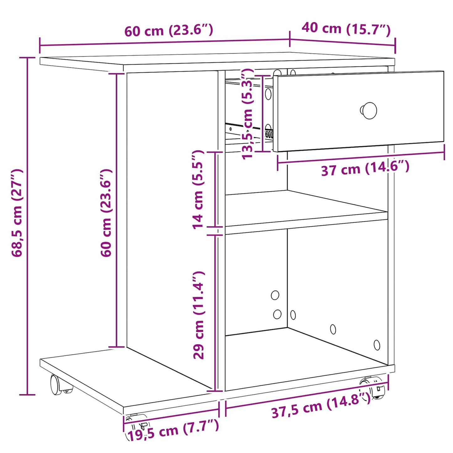 Printerstand Ambachtelijk eiken 60 x 40 x 68.5 cm Bewerkt hout is nu te koop bij PeponiXL, paradijselijk wonen!