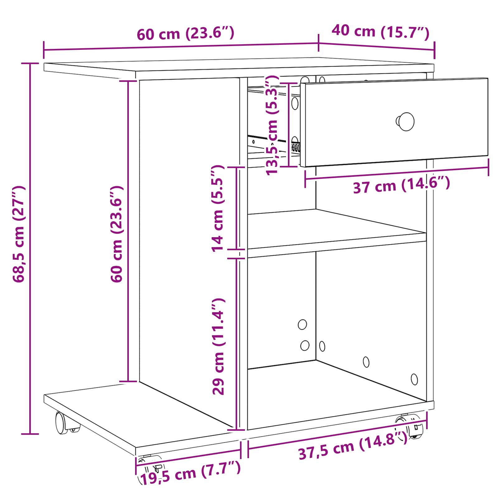 Printerstand Ambachtelijk eiken 60 x 40 x 68.5 cm Bewerkt hout is nu te koop bij PeponiXL, paradijselijk wonen!