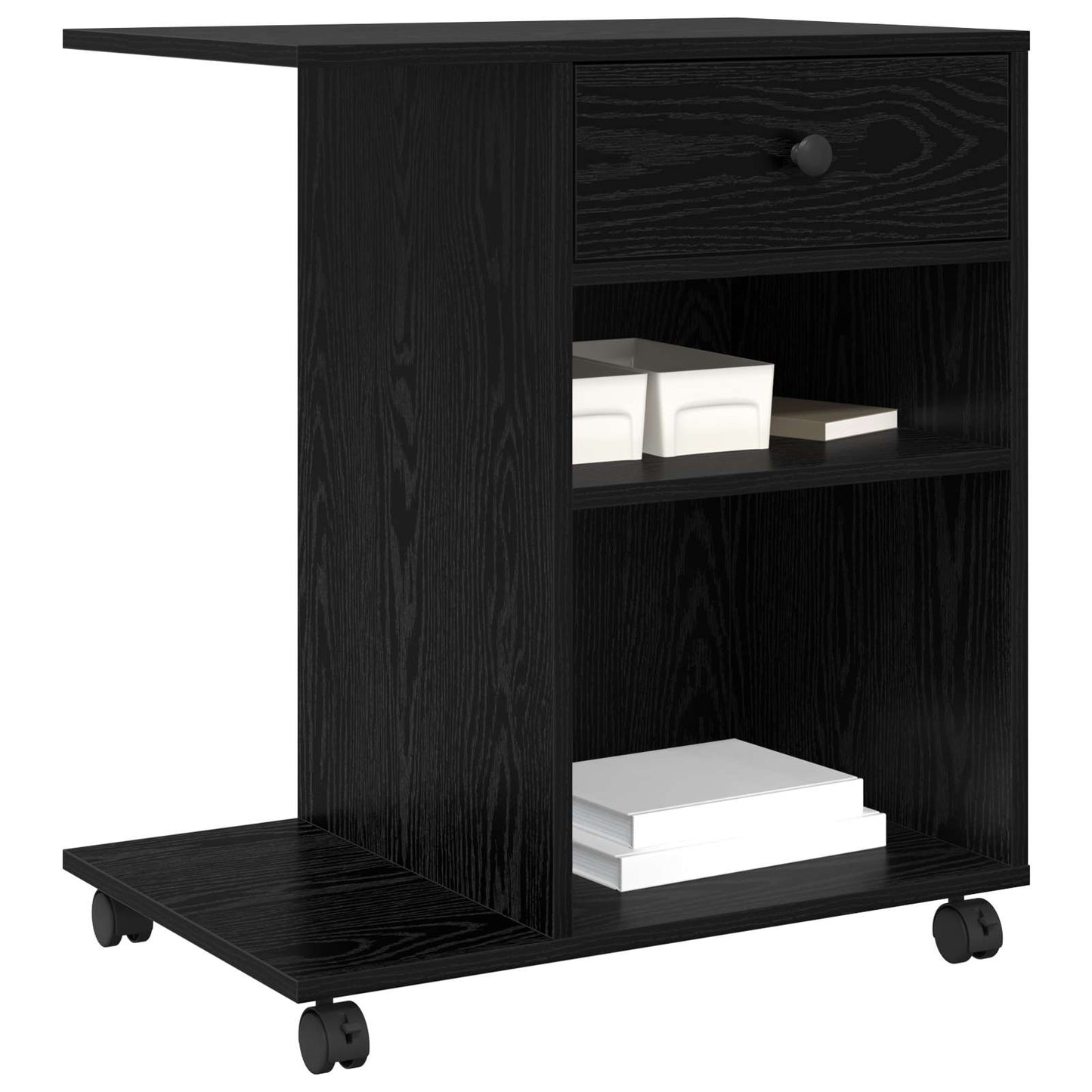 Printerstand Effen Zwart Eiken 60 x 40 x 68.5 cm Bewerkt hout is nu te koop bij PeponiXL, paradijselijk wonen!