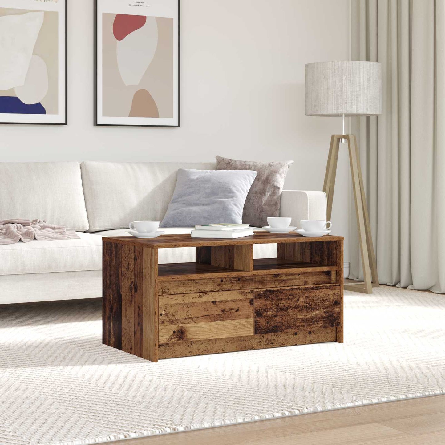Salontafel met lade Oudhout 90 x 50 x 45 cm Bewerkt hout is nu te koop bij PeponiXL, paradijselijk wonen!