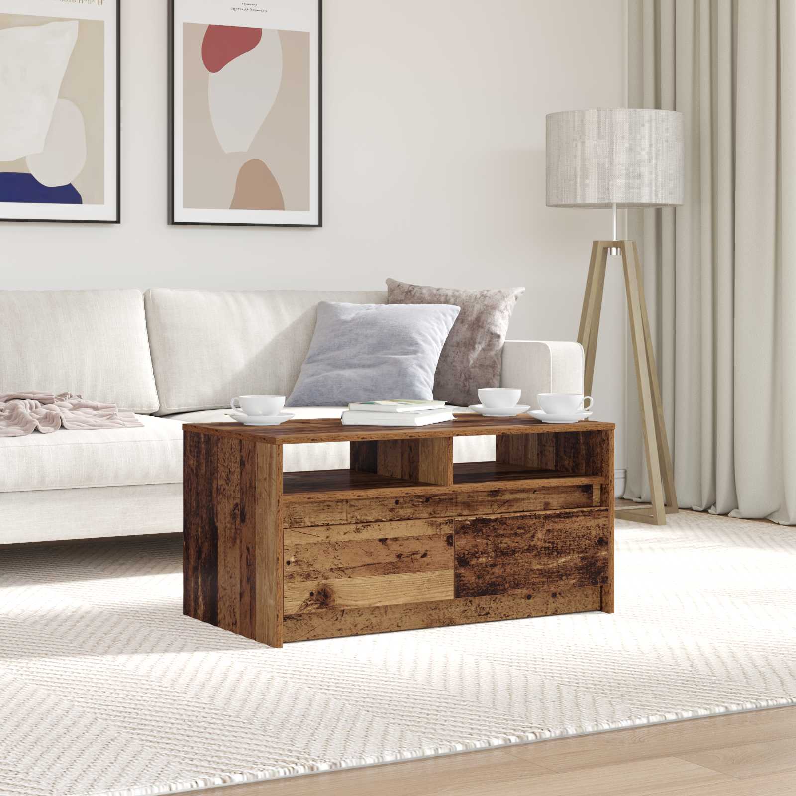 Salontafel met lade Oudhout 90 x 50 x 45 cm Bewerkt hout is nu te koop bij PeponiXL, paradijselijk wonen!