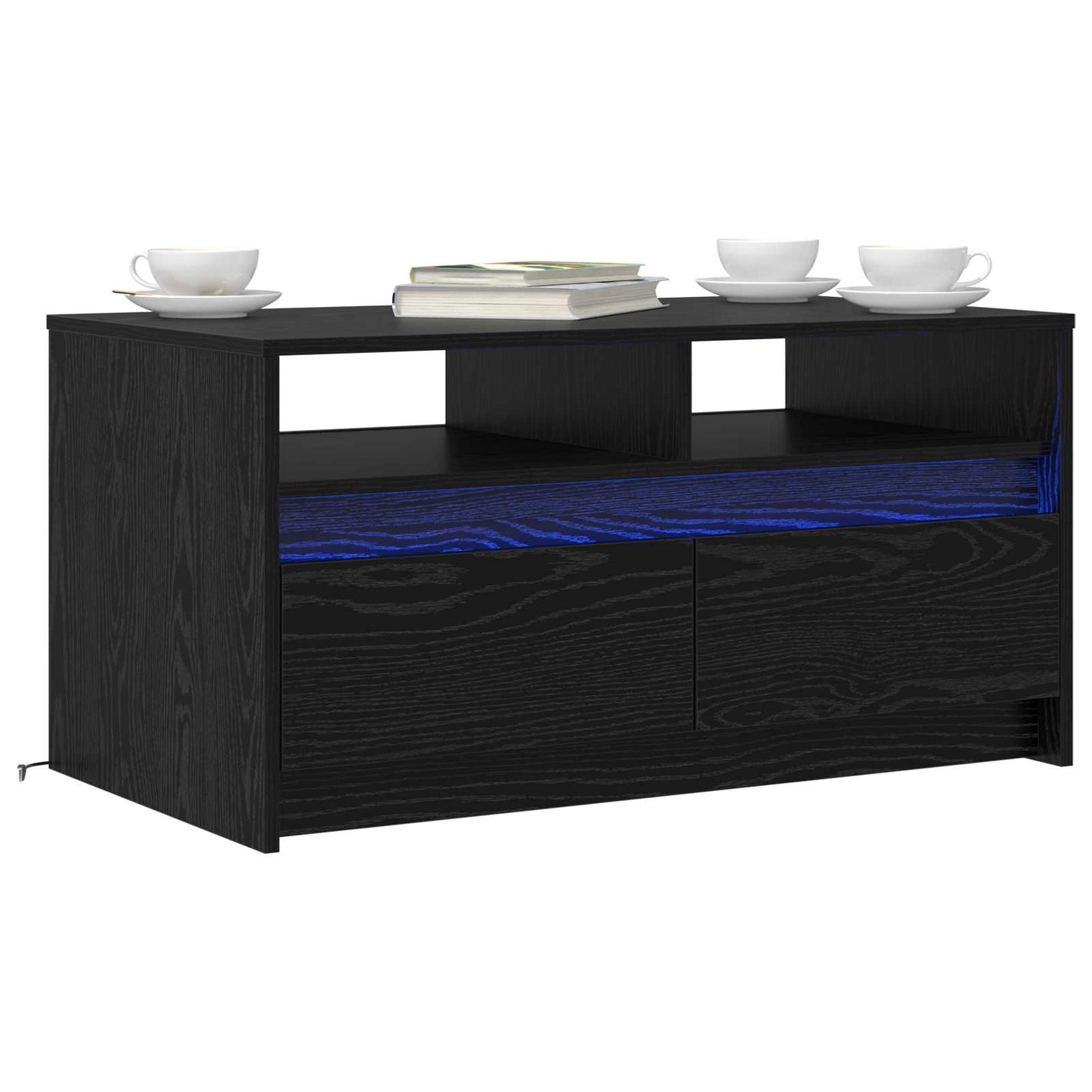 Salontafel met lade Zwart Eiken 90 x 50 x 45 cm Bewerkt hout is nu te koop bij PeponiXL, paradijselijk wonen!