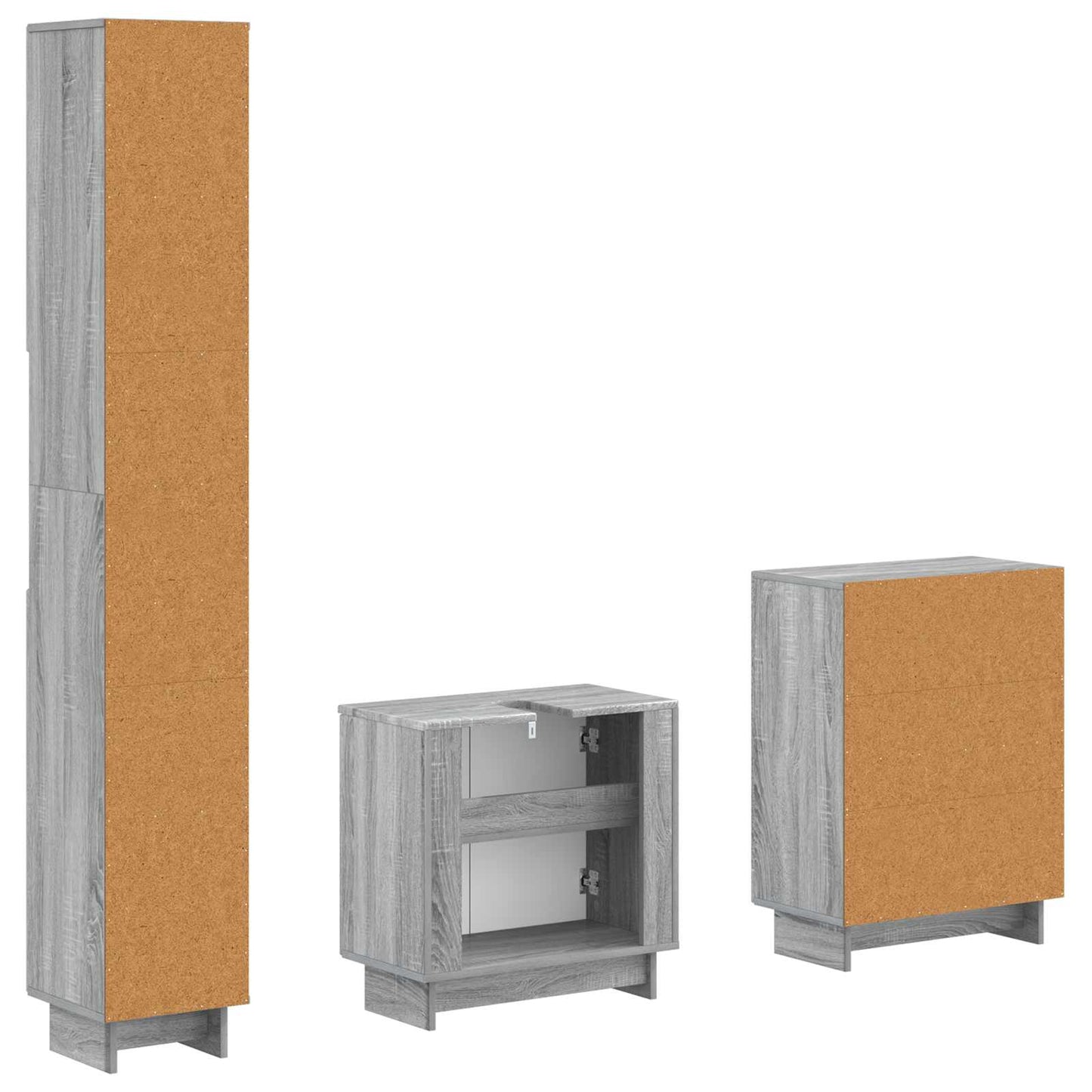 3-delige badkamerkast set EDE Grijs Sonoma Bewerkt hout is nu te koop bij PeponiXL, paradijselijk wonen!