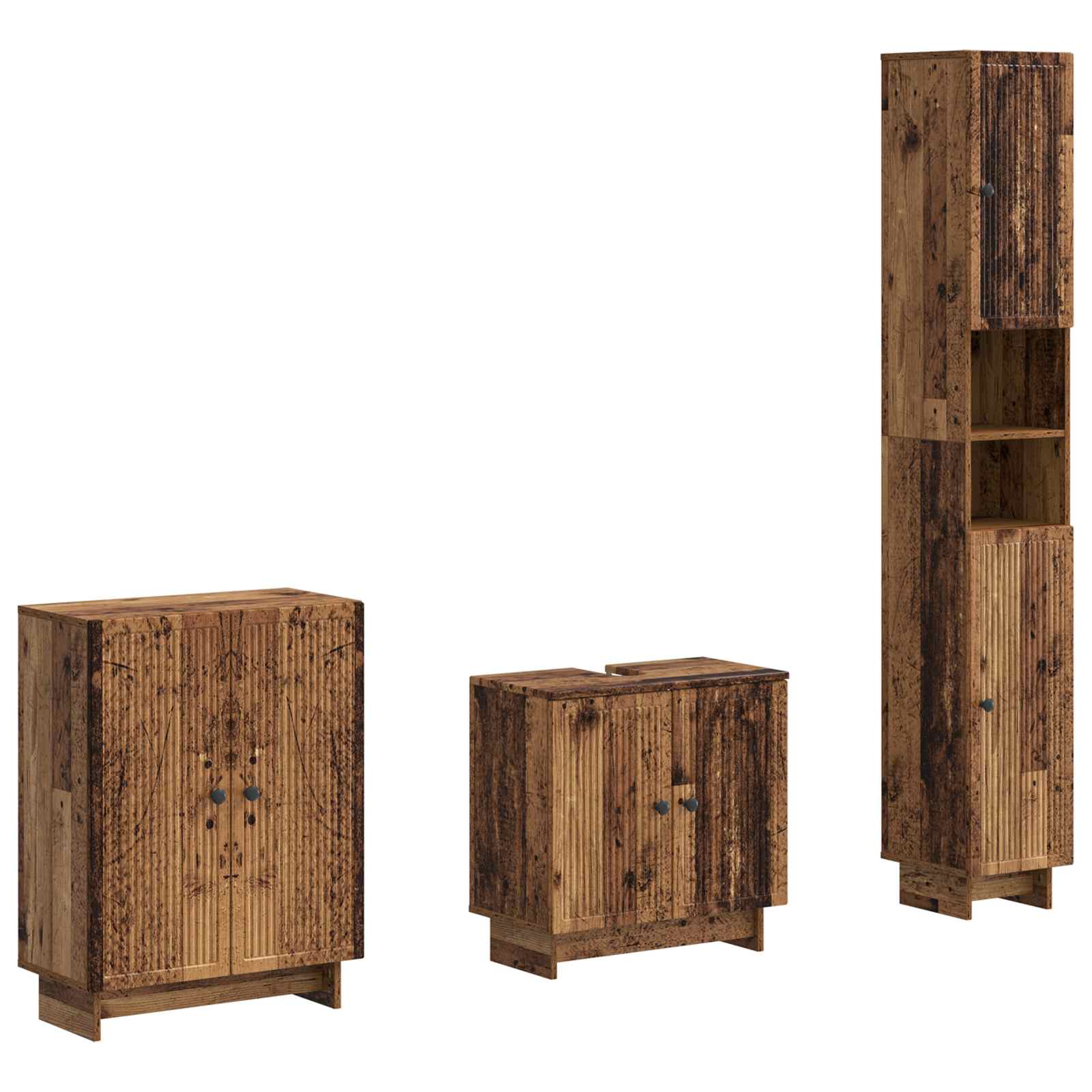 3-delige badkamerkast set EDE Oud hout Bewerkt hout is nu te koop bij PeponiXL, paradijselijk wonen!