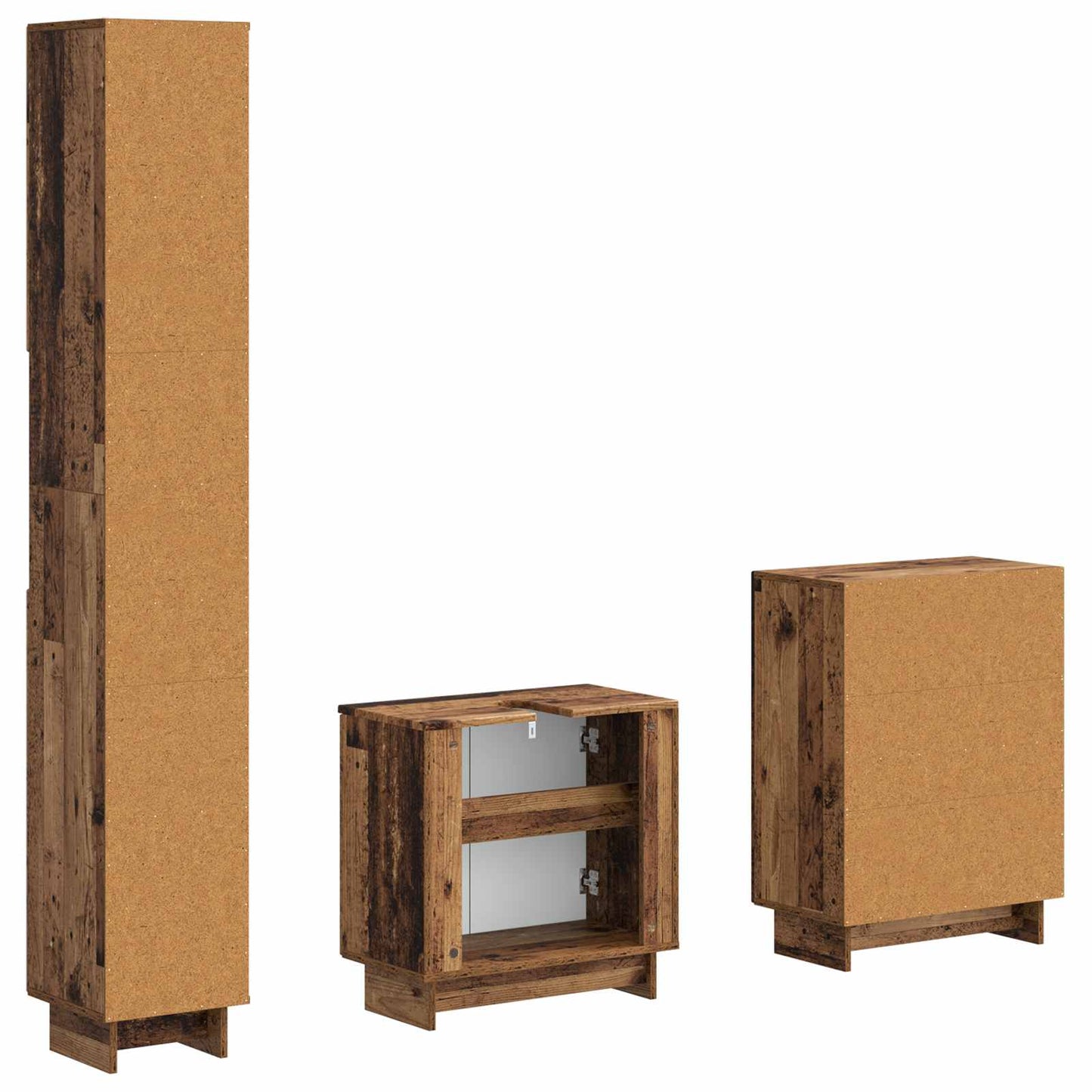3-delige badkamerkast set EDE Oud hout Bewerkt hout is nu te koop bij PeponiXL, paradijselijk wonen!