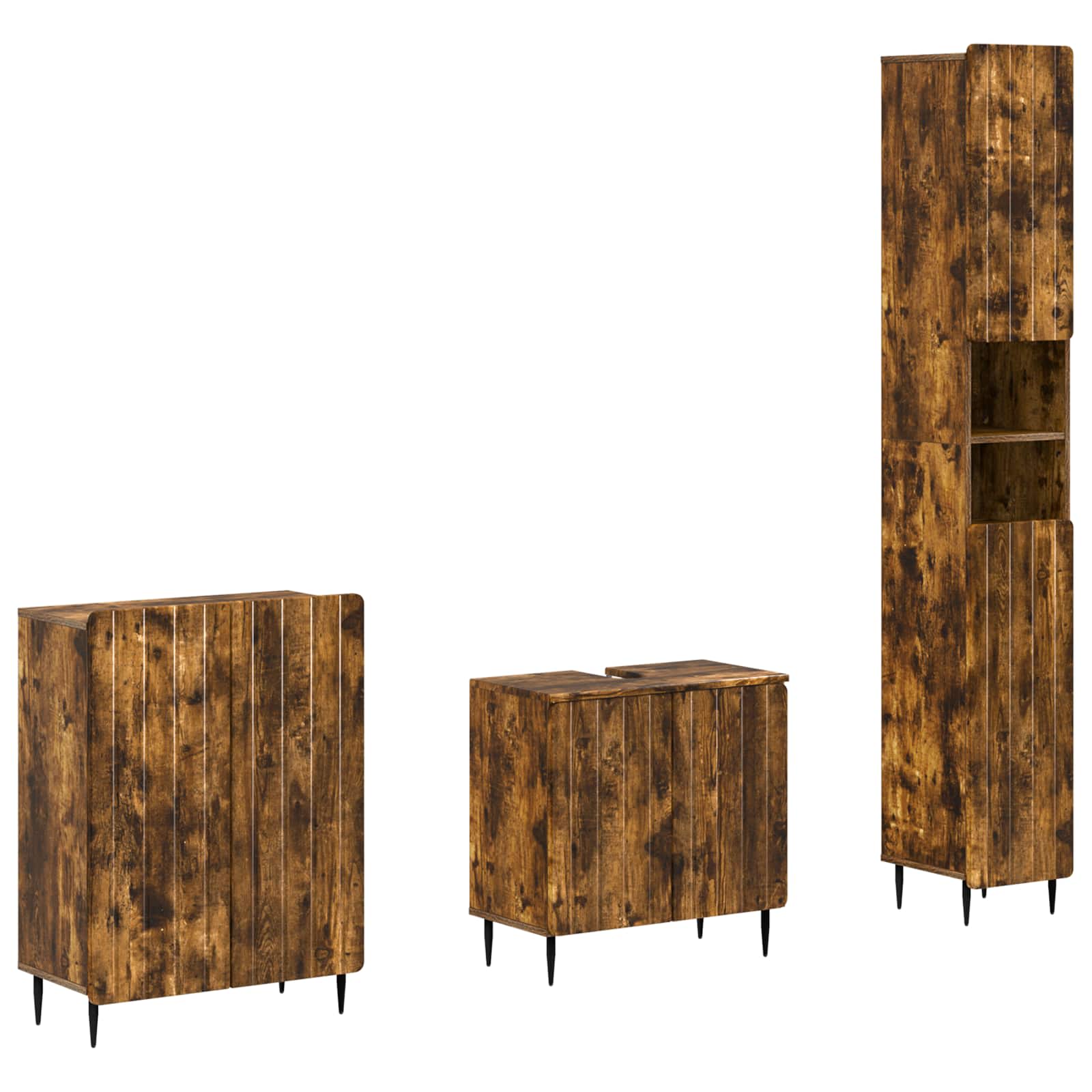 3-delige badkamerkast set ZWOLLE Gerookt eiken Bewerkt hout is nu te koop bij PeponiXL, paradijselijk wonen!