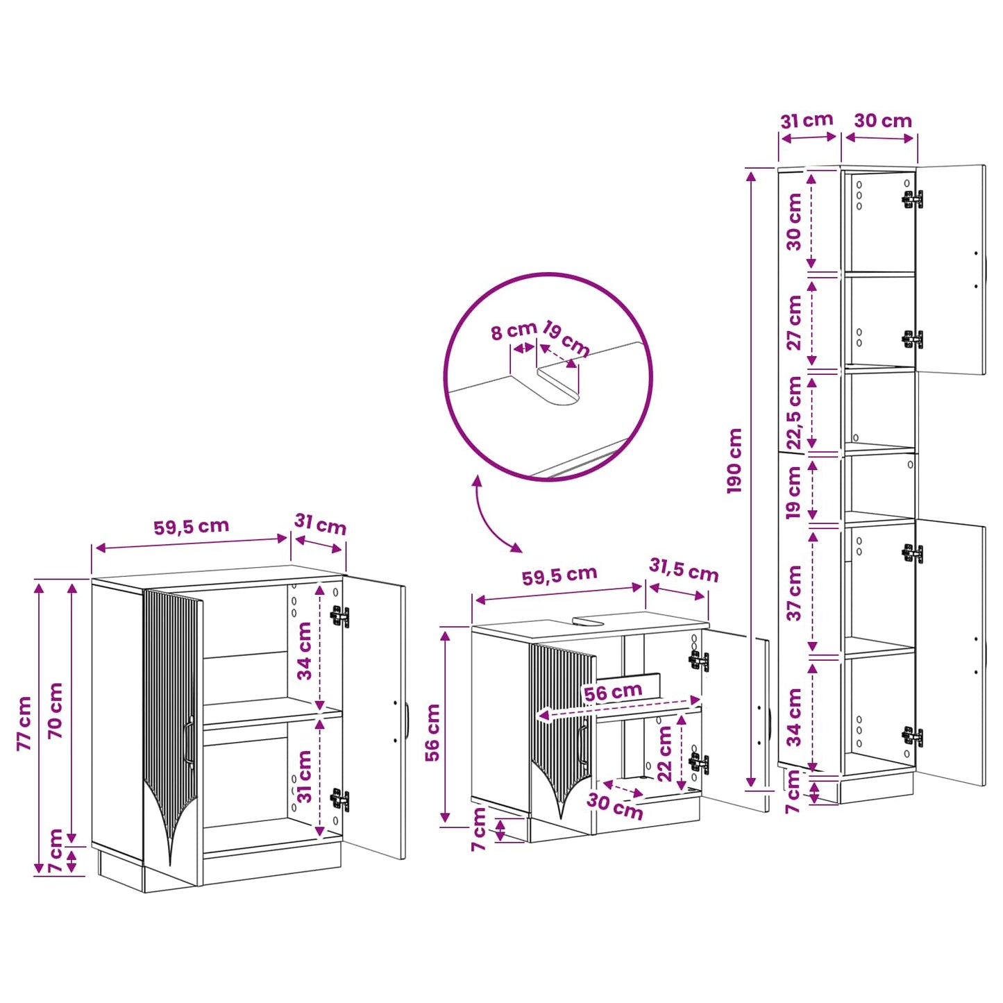 3-delige badkamerkast set HOORN Betongrijs Bewerkt hout is nu te koop bij PeponiXL, paradijselijk wonen!