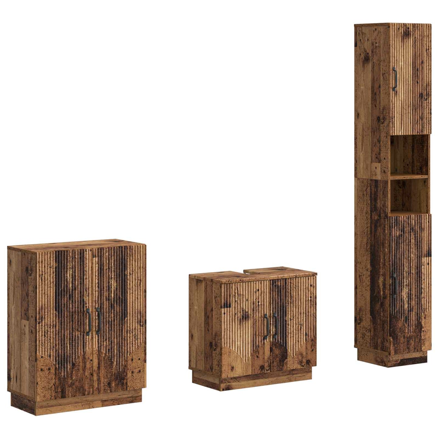 3-delige badkamerkast set HOORN Oud hout Bewerkt hout is nu te koop bij PeponiXL, paradijselijk wonen!