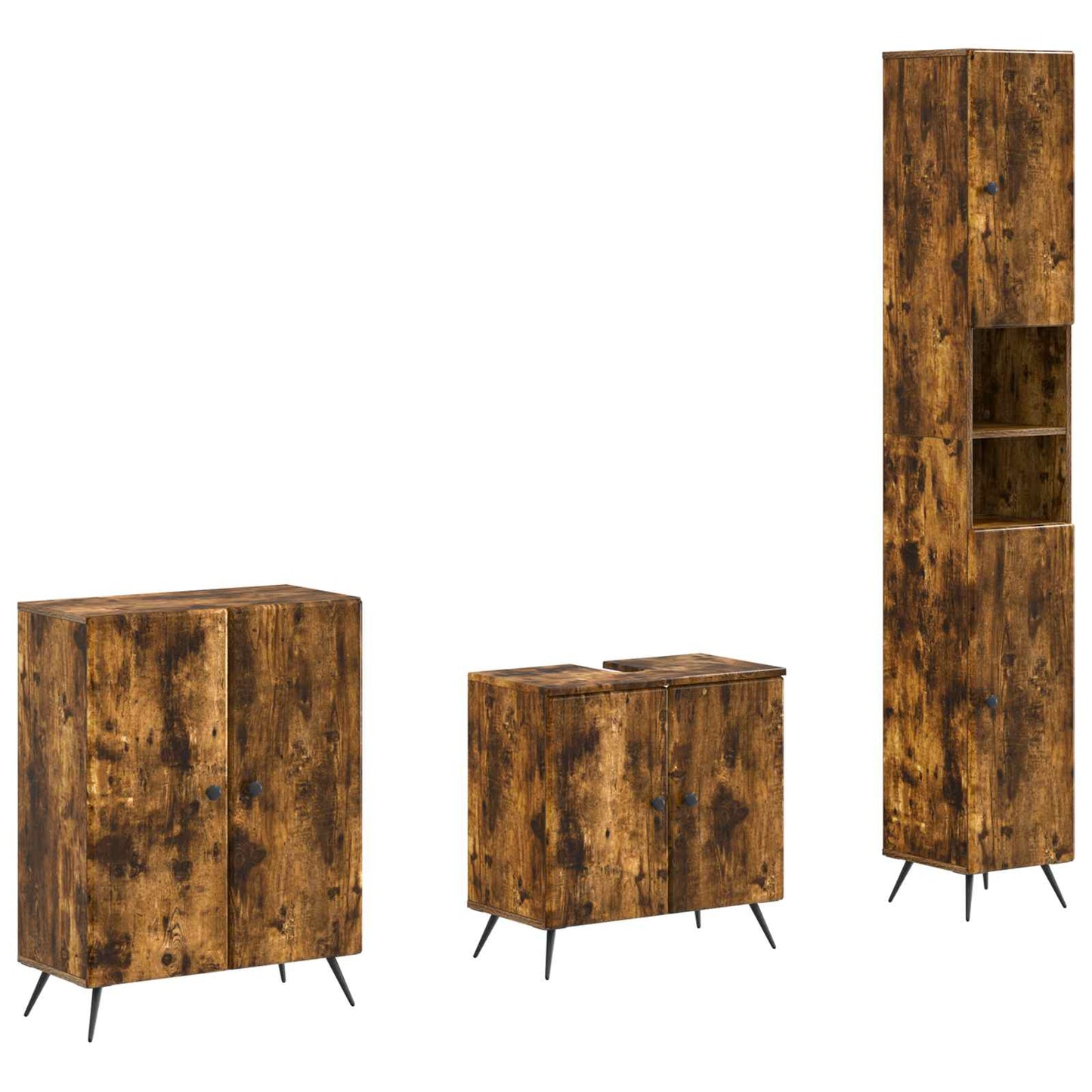 3-delige badkamerkast set BREDA Gerookt eiken Bewerkt hout is nu te koop bij PeponiXL, paradijselijk wonen!