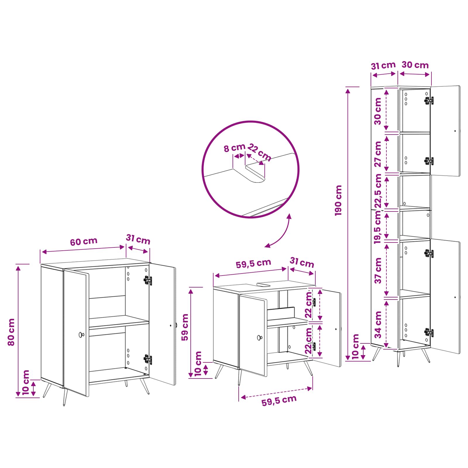 3-delige badkamerkast set BREDA Grijs Sonoma Bewerkt hout is nu te koop bij PeponiXL, paradijselijk wonen!