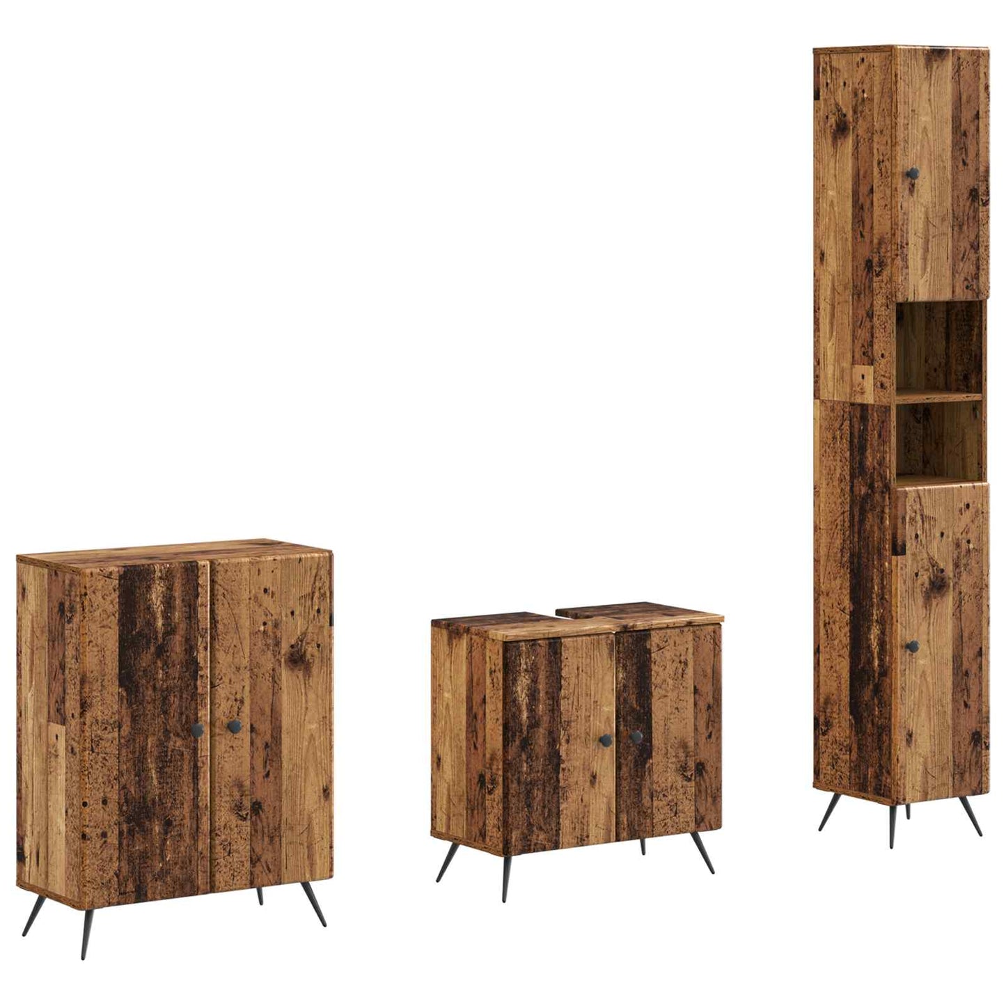 3-delige badkamerkast set BREDA Oud hout Bewerkt hout is nu te koop bij PeponiXL, paradijselijk wonen!