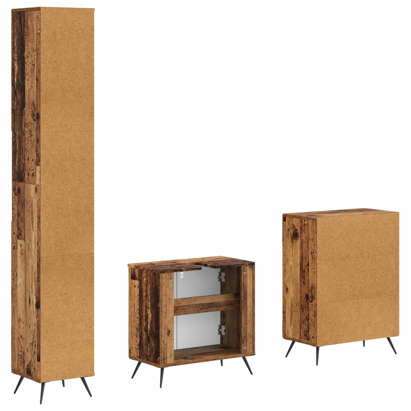 3-delige badkamerkast set BREDA Oud hout Bewerkt hout is nu te koop bij PeponiXL, paradijselijk wonen!