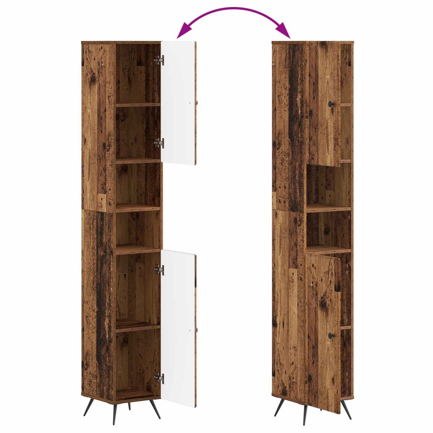 3-delige badkamerkast set BREDA Oud hout Bewerkt hout is nu te koop bij PeponiXL, paradijselijk wonen!