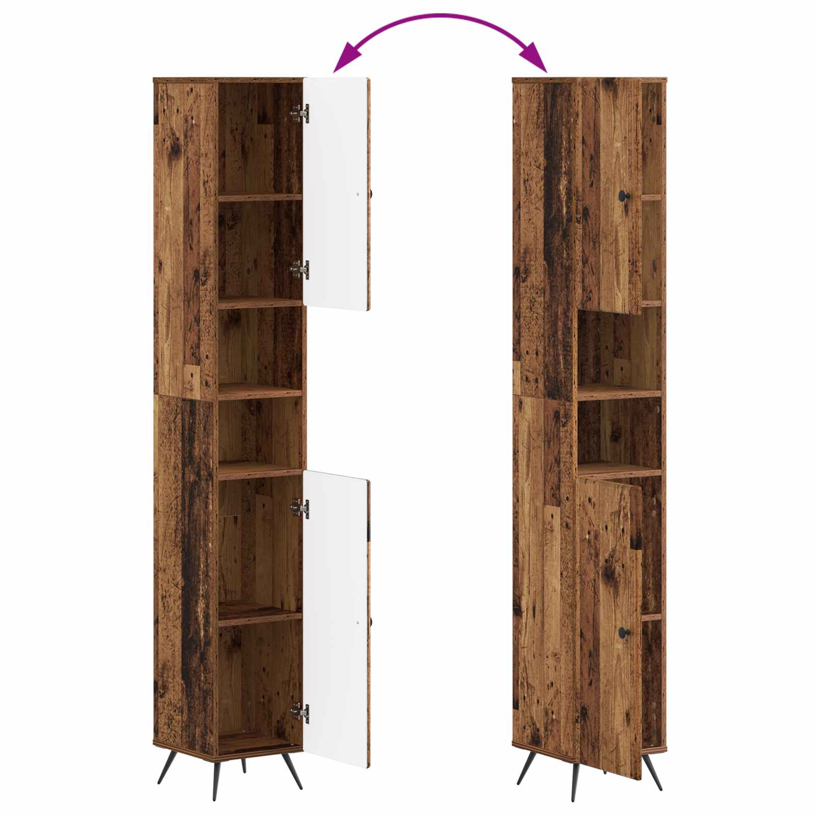 3-delige badkamerkast set BREDA Oud hout Bewerkt hout is nu te koop bij PeponiXL, paradijselijk wonen!
