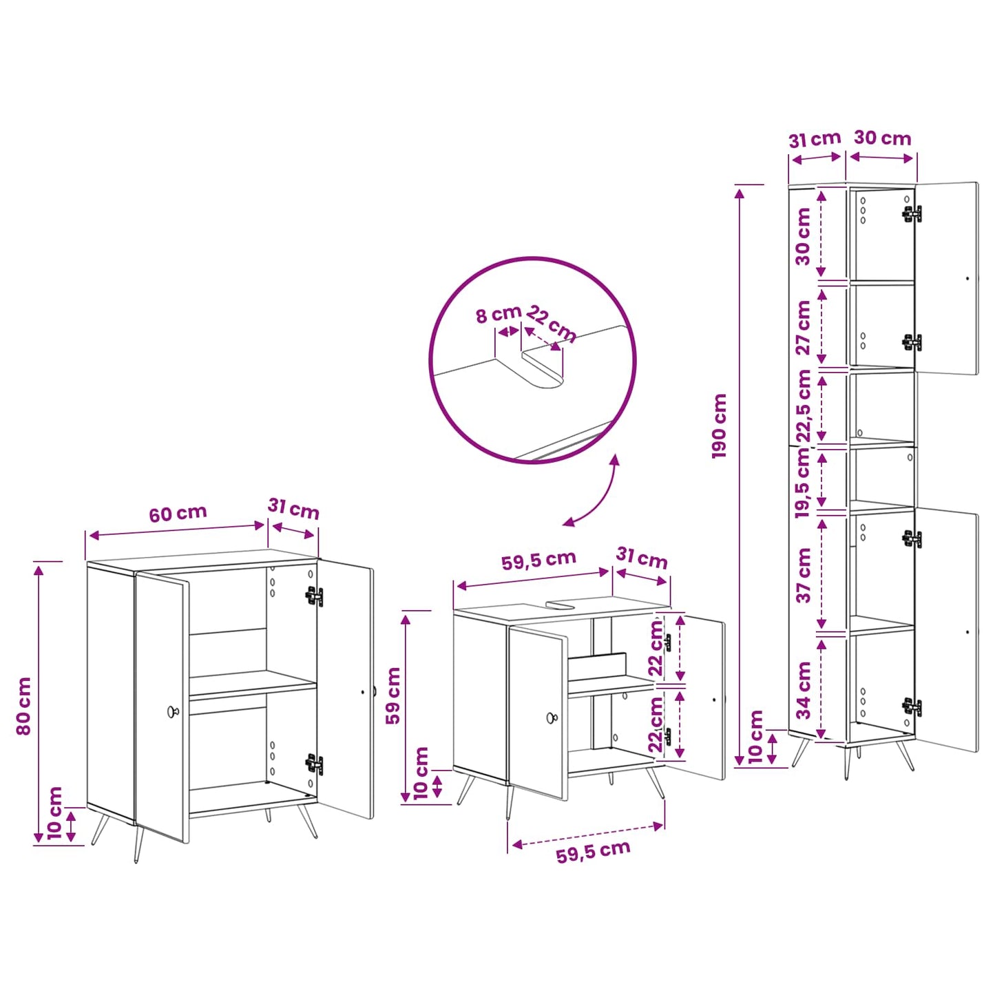 3-delige badkamerkast set BREDA Oud hout Bewerkt hout is nu te koop bij PeponiXL, paradijselijk wonen!