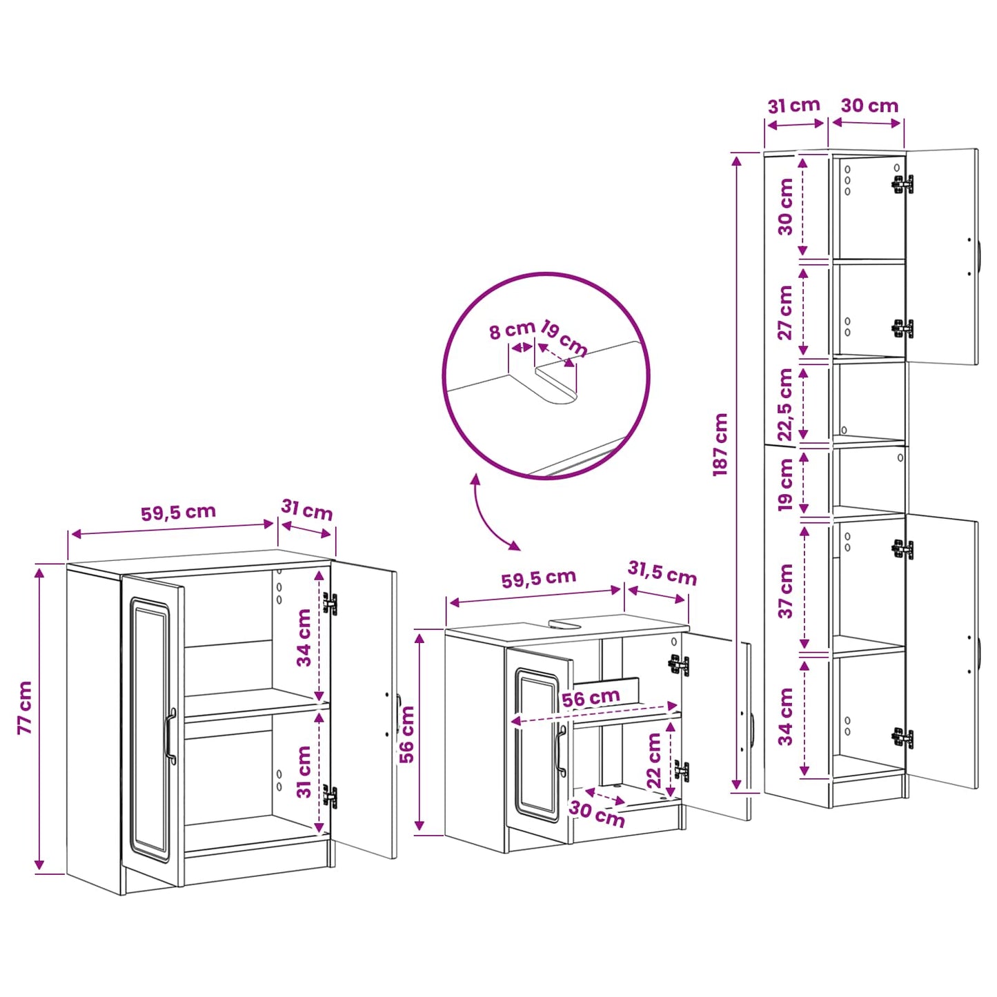 3-delige badkamerkast set UTRECHT Sonoma Eiken Bewerkt hout is nu te koop bij PeponiXL, paradijselijk wonen!
