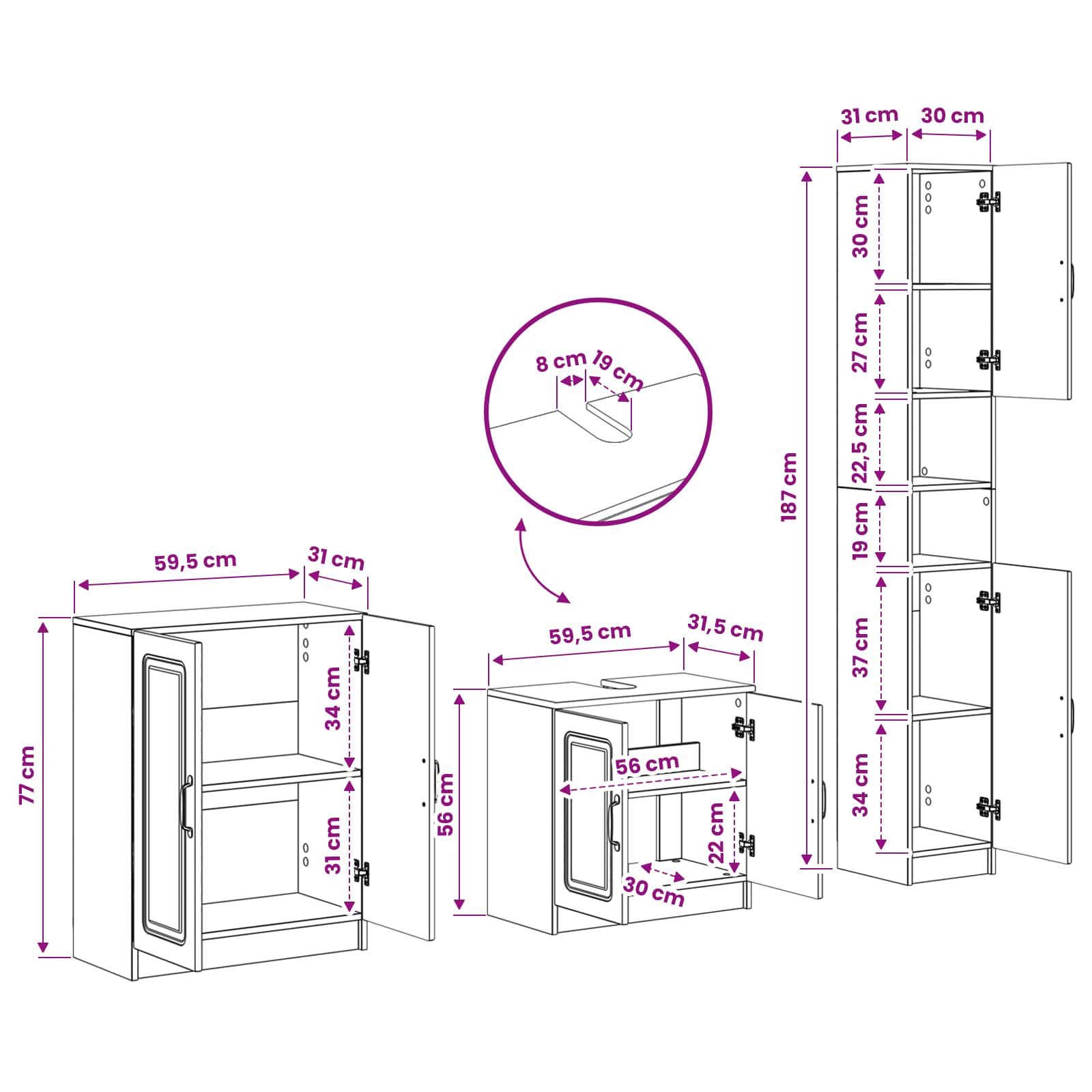 3-delige badkamerkast set UTRECHT Sonoma Eiken Bewerkt hout is nu te koop bij PeponiXL, paradijselijk wonen!
