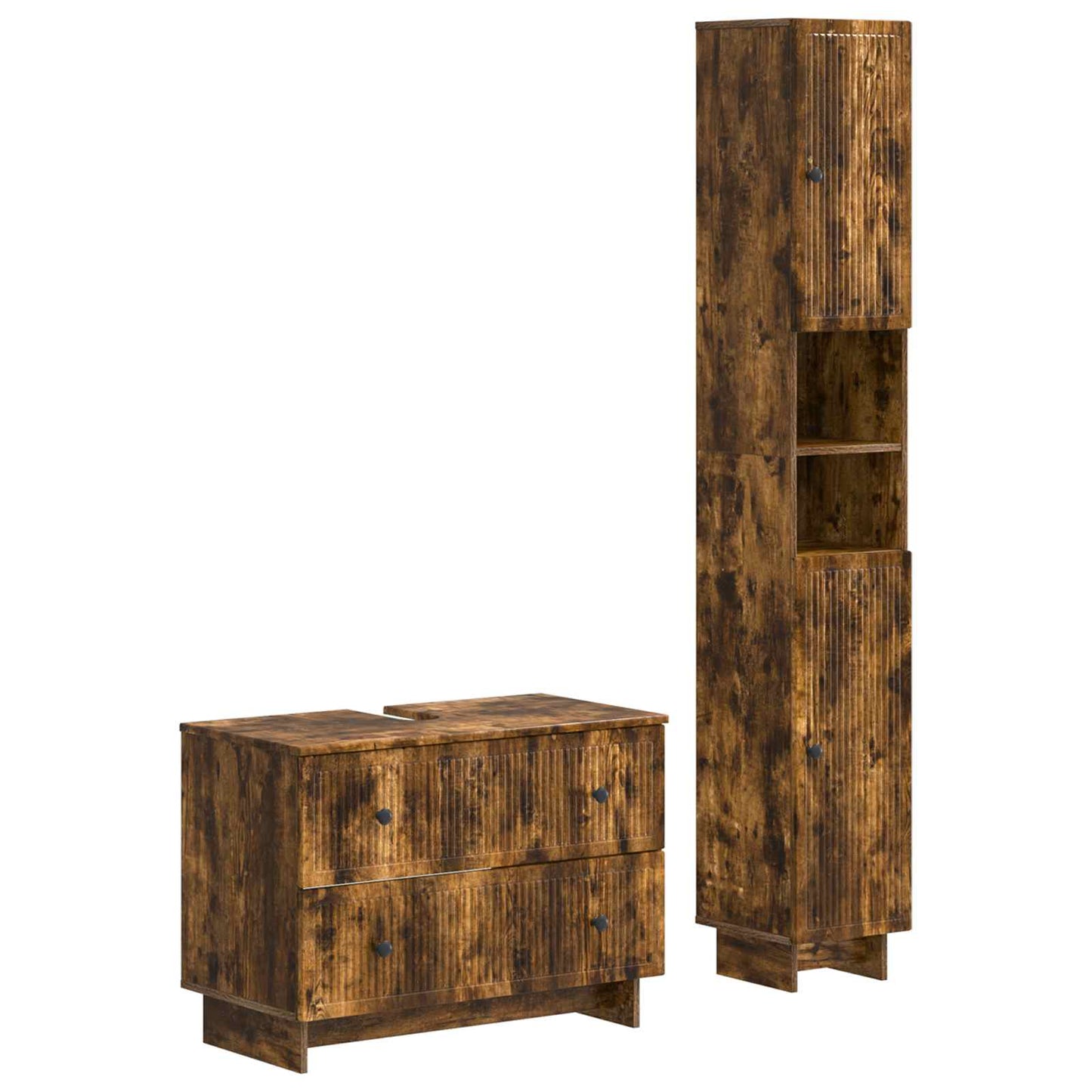2-delige Badkamerkast Set EDE Gerookt eiken Bewerkt hout is nu te koop bij PeponiXL, paradijselijk wonen!