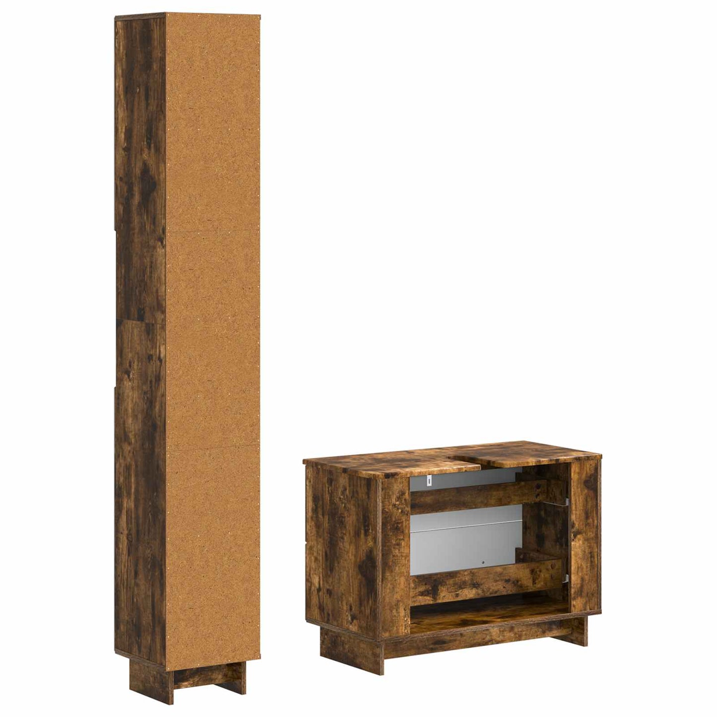 2-delige Badkamerkast Set EDE Gerookt eiken Bewerkt hout is nu te koop bij PeponiXL, paradijselijk wonen!