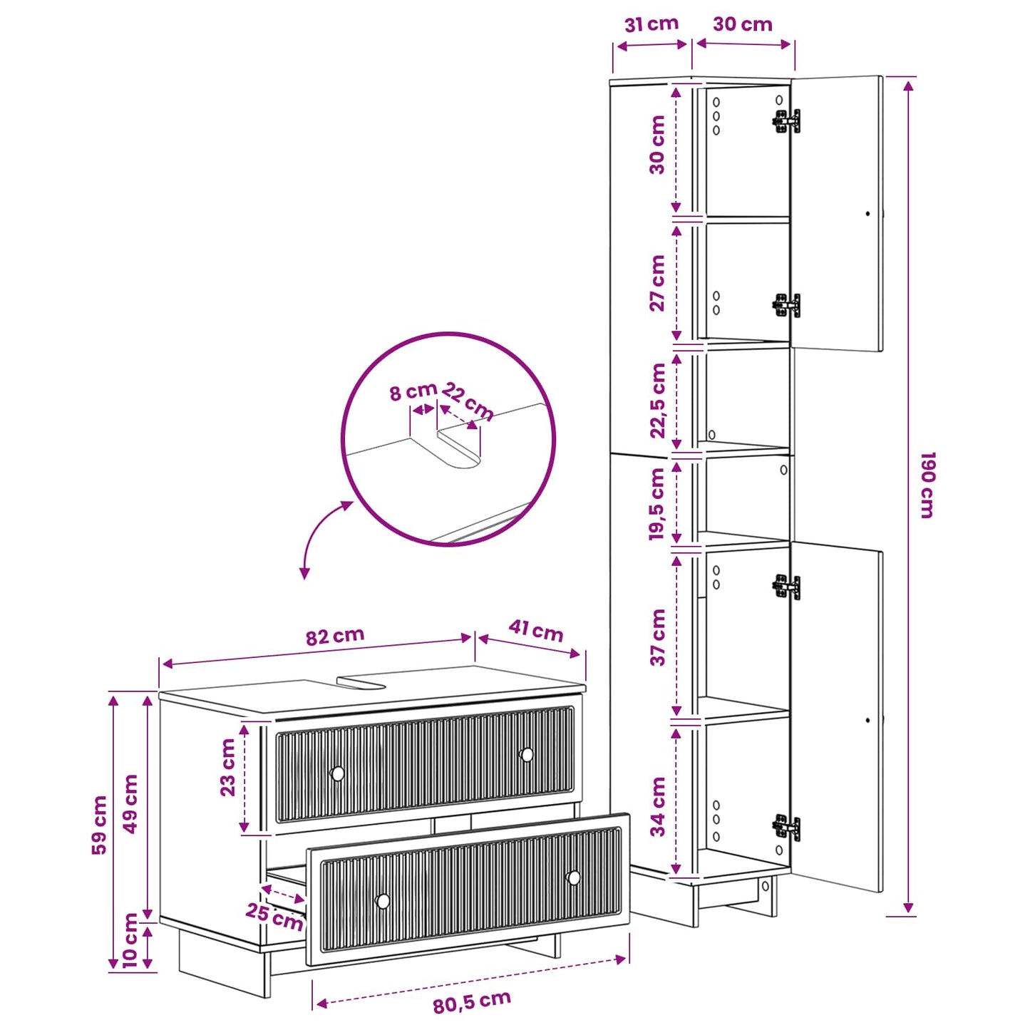 2-delige Badkamerkast Set EDE Gerookt eiken Bewerkt hout is nu te koop bij PeponiXL, paradijselijk wonen!