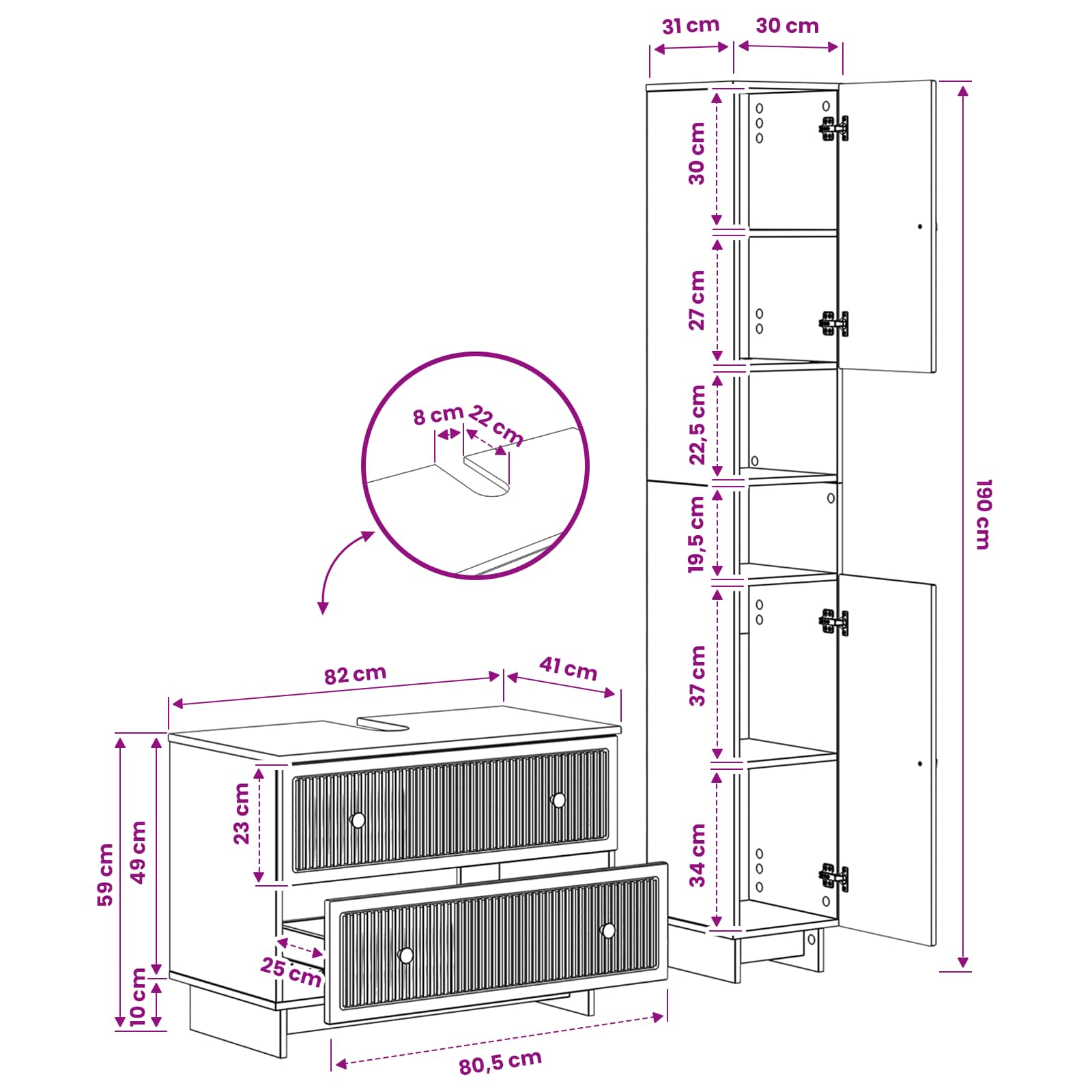 2-delige Badkamerkast Set EDE Grijs Sonoma Bewerkt hout is nu te koop bij PeponiXL, paradijselijk wonen!