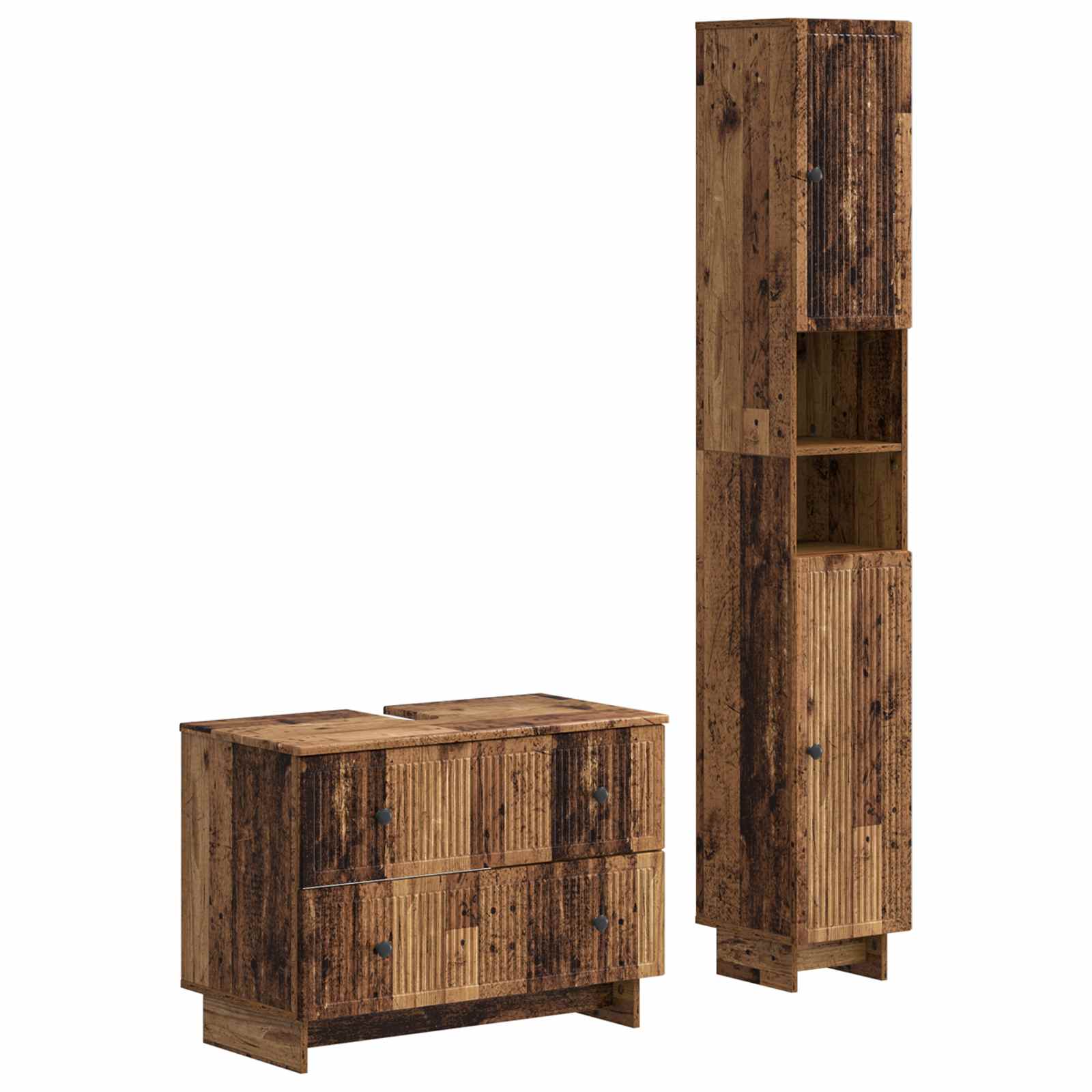 2-delige Badkamerkast Set EDE Oud hout Bewerkt hout is nu te koop bij PeponiXL, paradijselijk wonen!