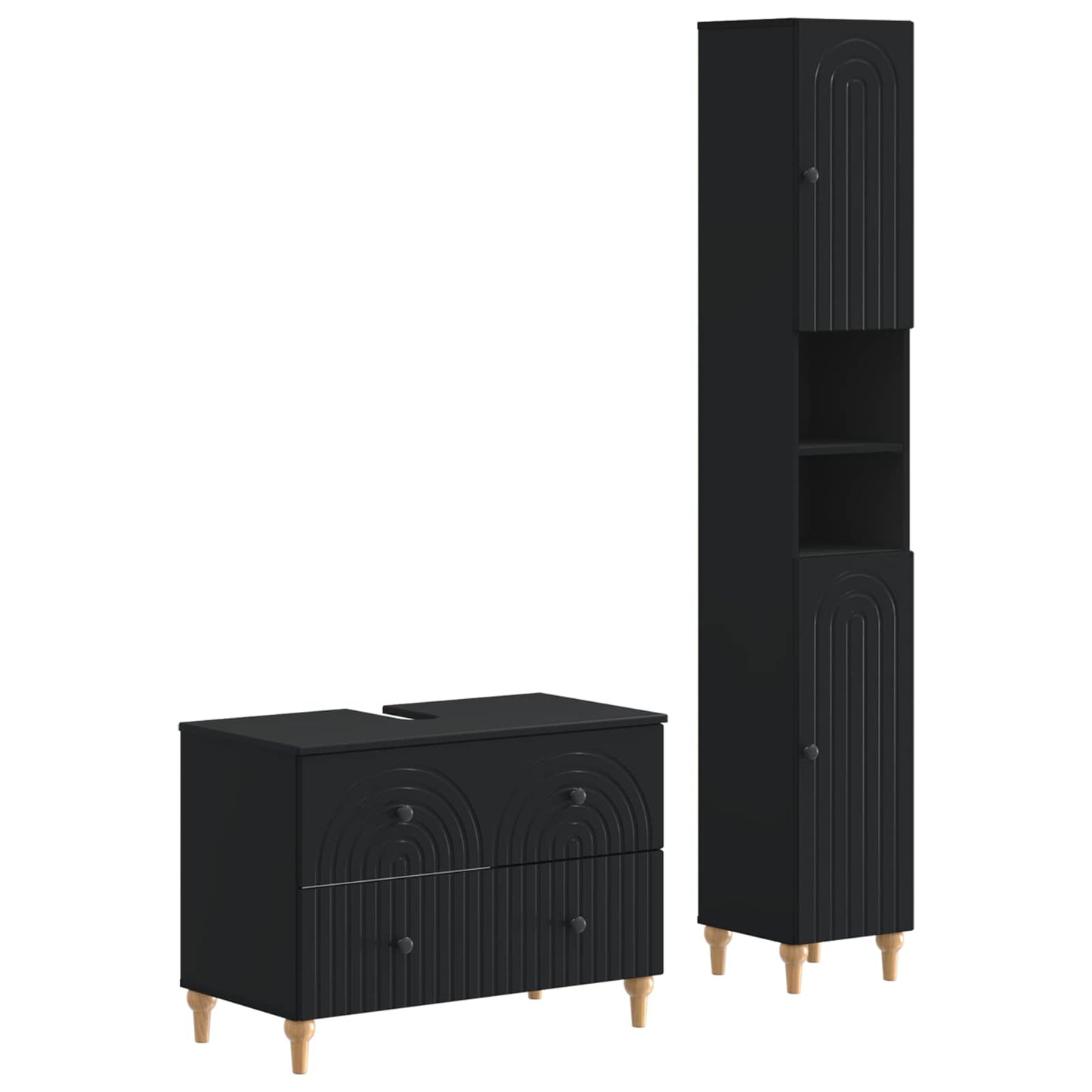 2-delige Badkamerkast Set ALKMAAR Zwart Bewerkt hout is nu te koop bij PeponiXL, paradijselijk wonen!