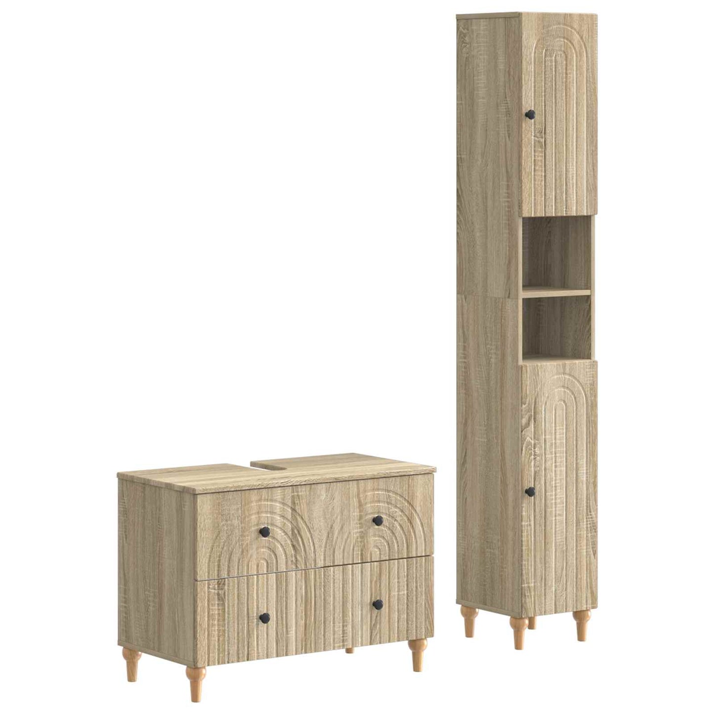 2-delige Badkamerkast Set ALKMAAR Sonoma Eiken Bewerkt hout is nu te koop bij PeponiXL, paradijselijk wonen!