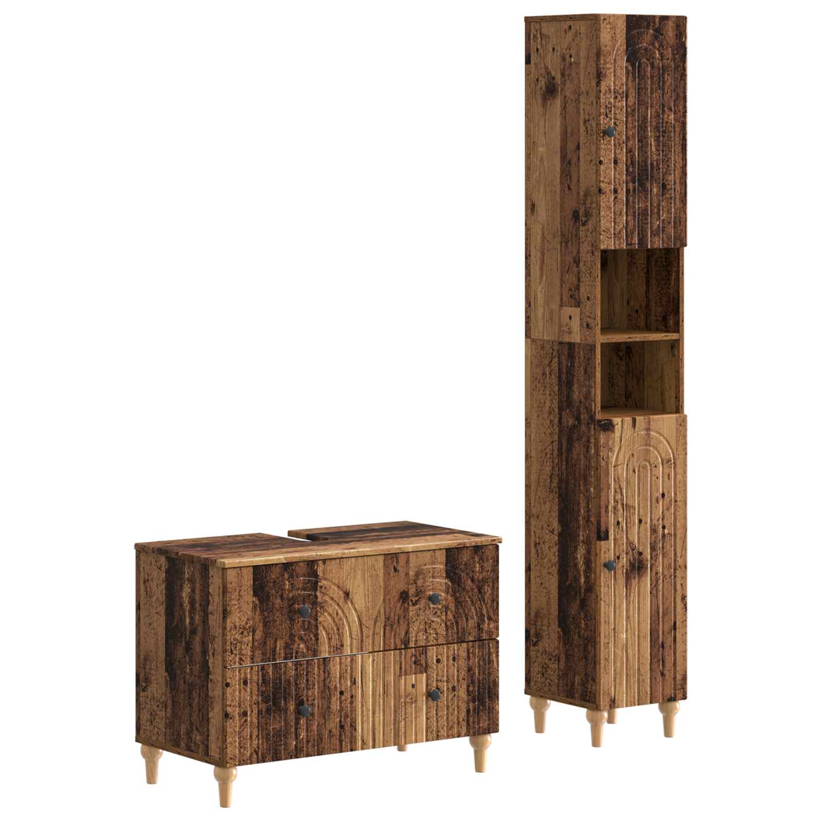 2-delige Badkamerkast Set ALKMAAR Oud hout Bewerkt hout is nu te koop bij PeponiXL, paradijselijk wonen!