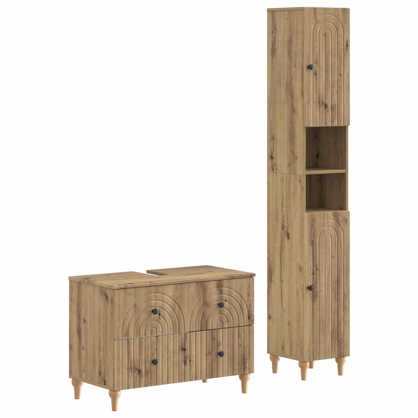 2-delige Badkamerkast Set ALKMAAR Artisanaal eiken Bewerkt hout is nu te koop bij PeponiXL, paradijselijk wonen!