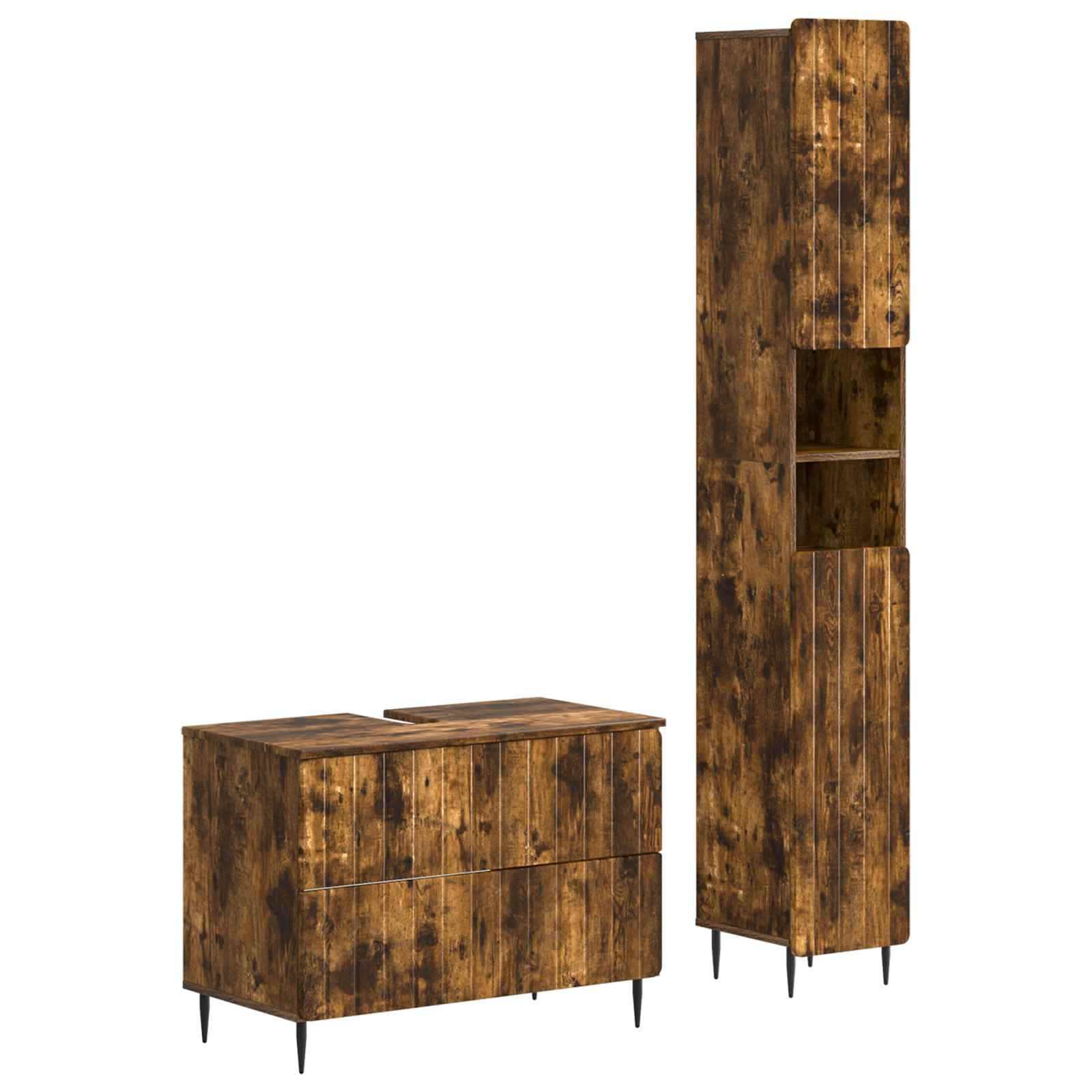 2-delige Badkamerkast Set ZWOLLE Gerookt eiken Bewerkt hout is nu te koop bij PeponiXL, paradijselijk wonen!