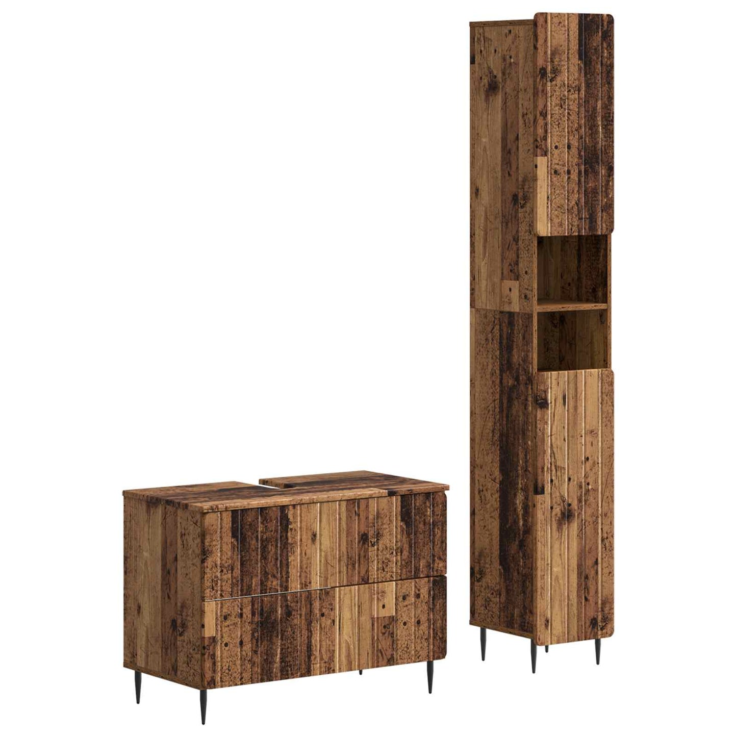2-delige Badkamerkast Set ZWOLLE Oud hout Bewerkt hout is nu te koop bij PeponiXL, paradijselijk wonen!