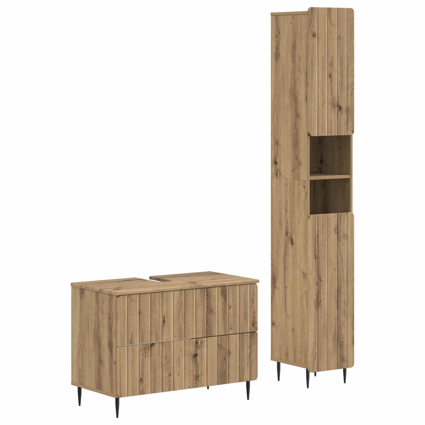 2-delige Badkamerkast Set ZWOLLE Artisanaal eiken Bewerkt hout is nu te koop bij PeponiXL, paradijselijk wonen!