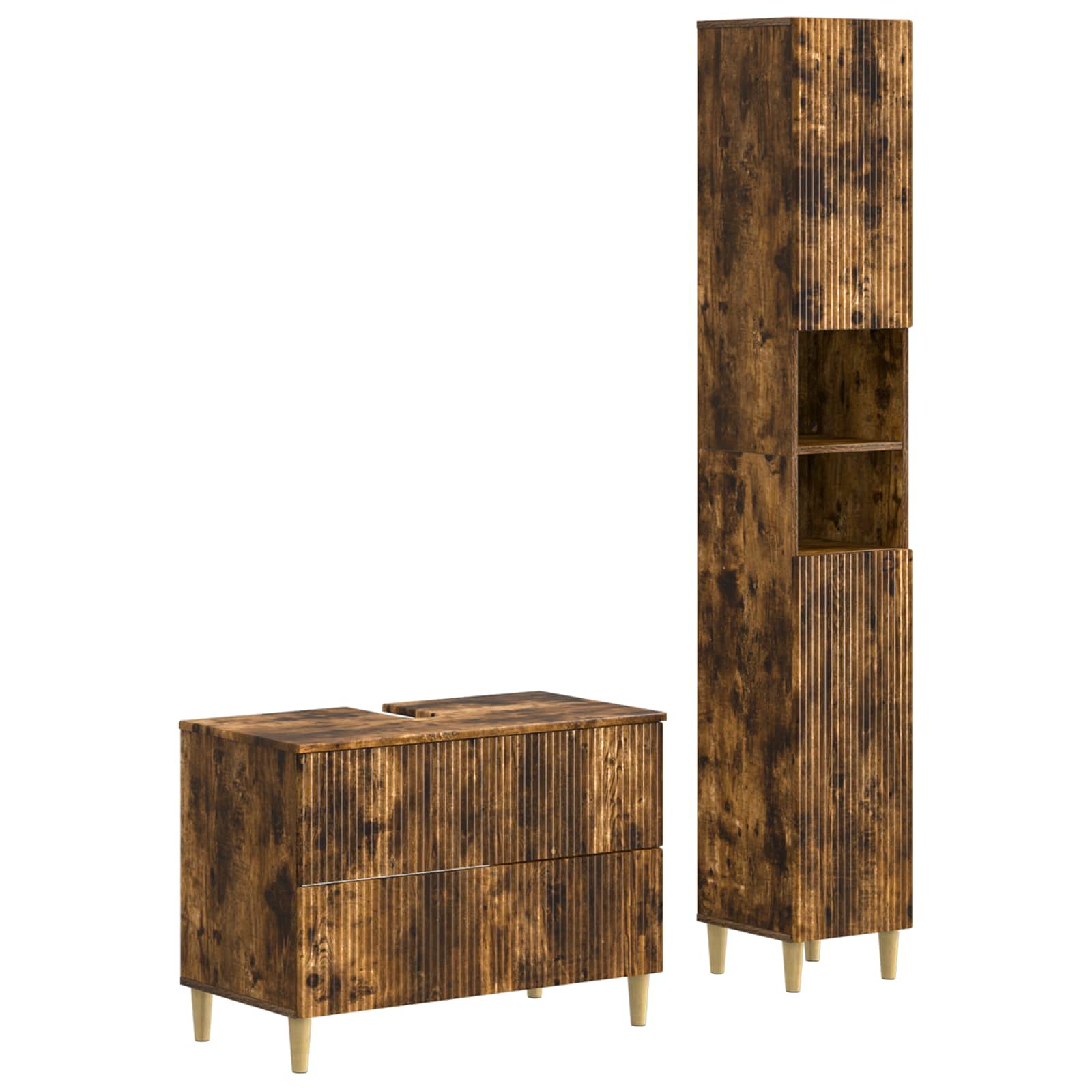 2-delige Badkamerkast Set ARNHEM Gerookt eiken Bewerkt hout is nu te koop bij PeponiXL, paradijselijk wonen!