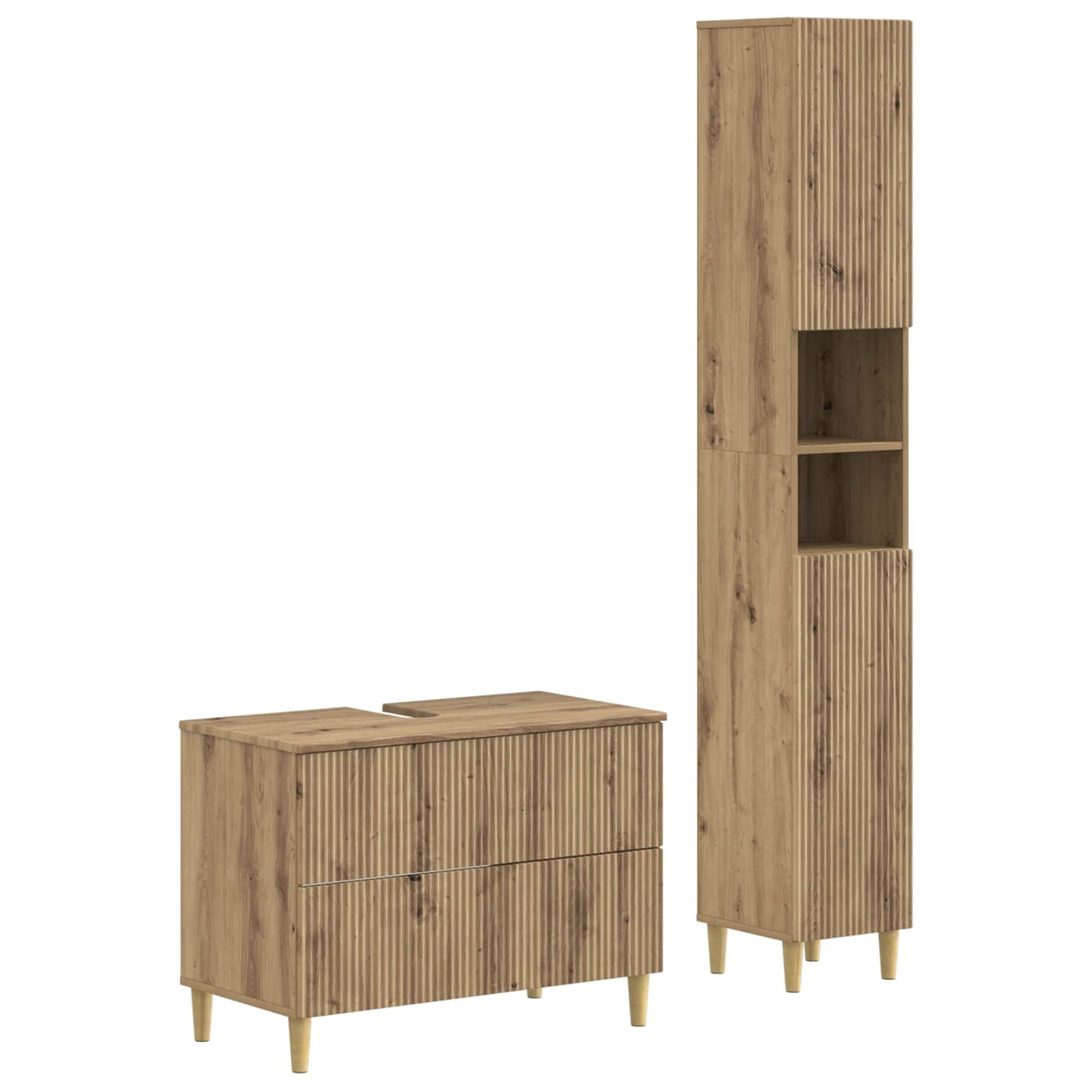 2-delige Badkamerkast Set ARNHEM Artisanaal eiken Bewerkt hout is nu te koop bij PeponiXL, paradijselijk wonen!